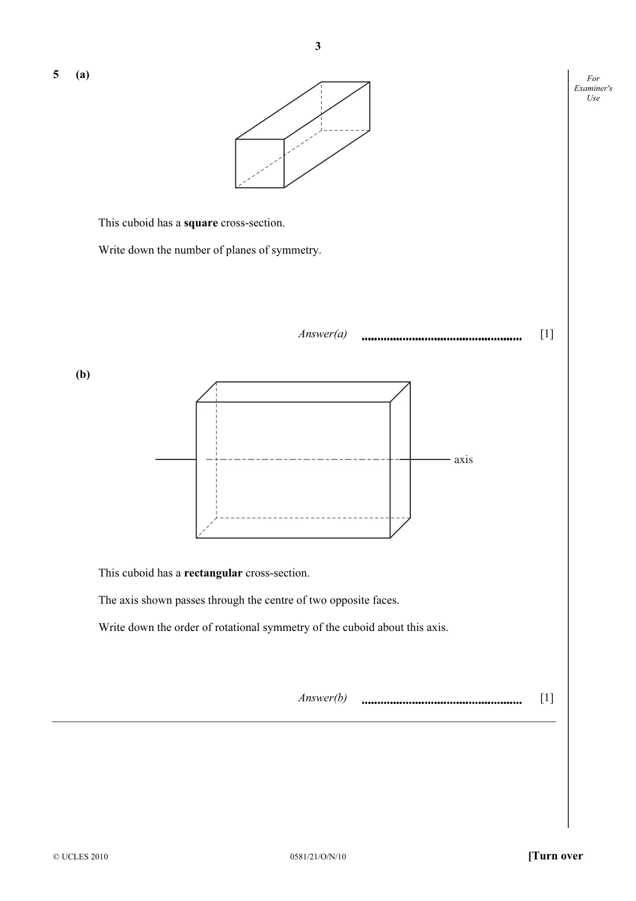 Cambridge IGCSE Mathematics (with coursework) 0581 2010 Oct/Nov Paper 2 · Variant 1 question paper, page 3 of 12
