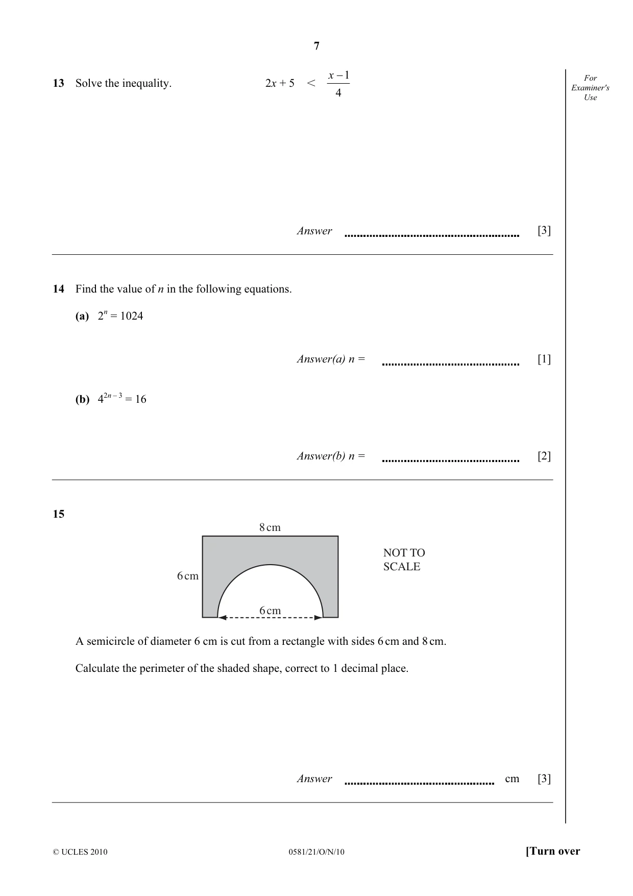Cambridge IGCSE Mathematics (with coursework) 0581 2010 Oct/Nov Paper 2 · Variant 1 question paper, page 7 of 12