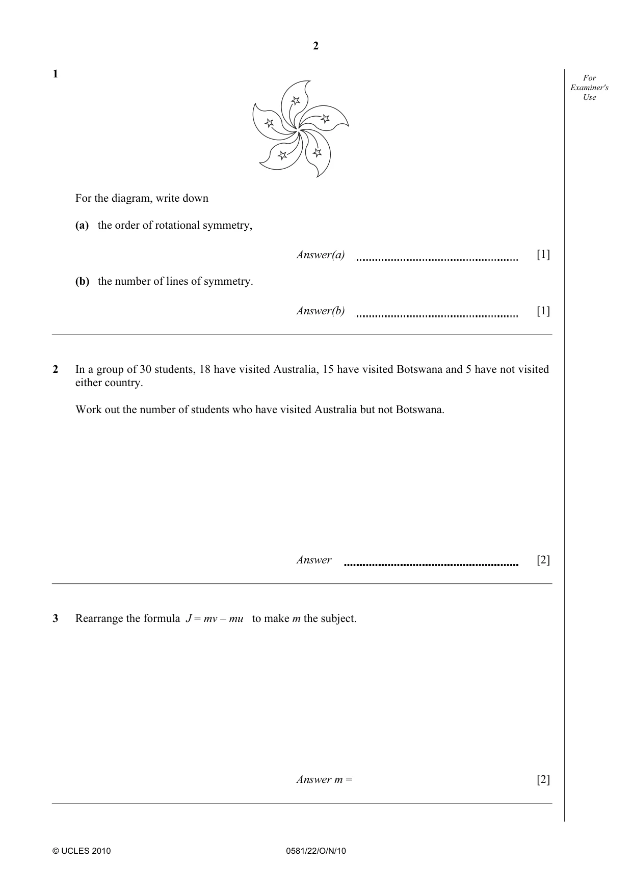 Cambridge IGCSE Mathematics (with coursework) 0581 2010 Oct/Nov Paper 2 · Variant 2 question paper, page 2 of 12