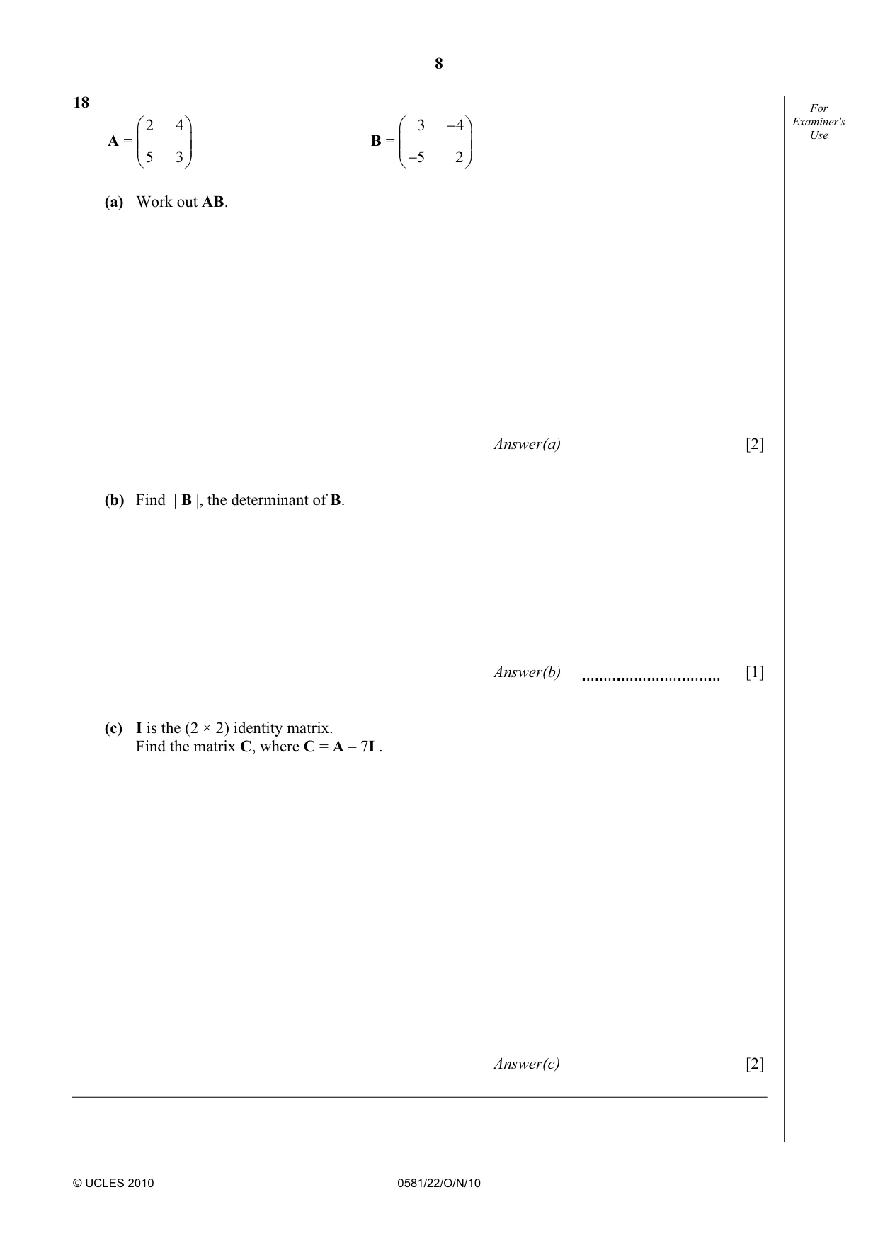 Cambridge IGCSE Mathematics (with coursework) 0581 2010 Oct/Nov Paper 2 · Variant 2 question paper, page 8 of 12