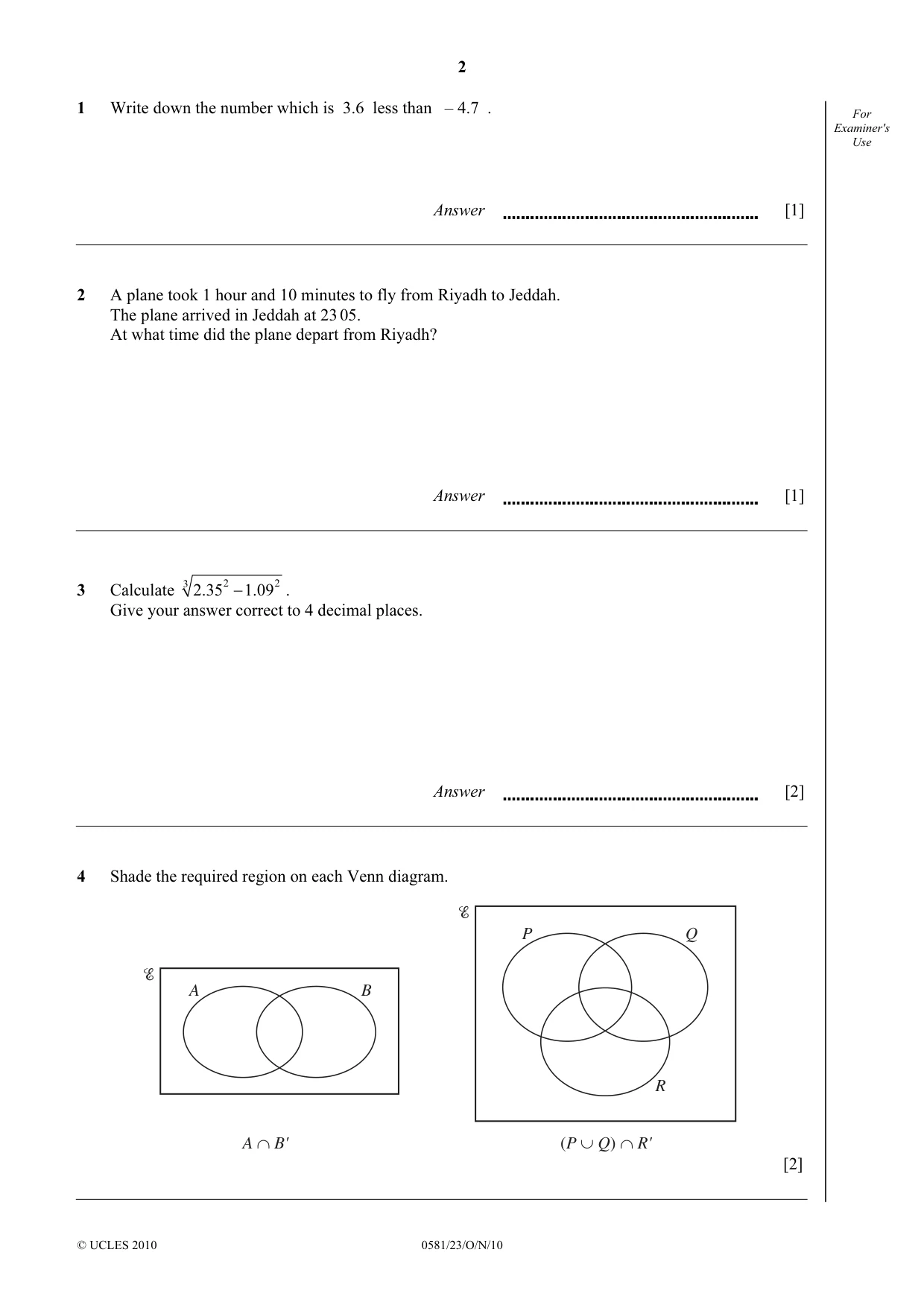 Cambridge IGCSE Mathematics (with coursework) 0581 2010 Oct/Nov Paper 2 · Variant 3 question paper, page 2 of 12