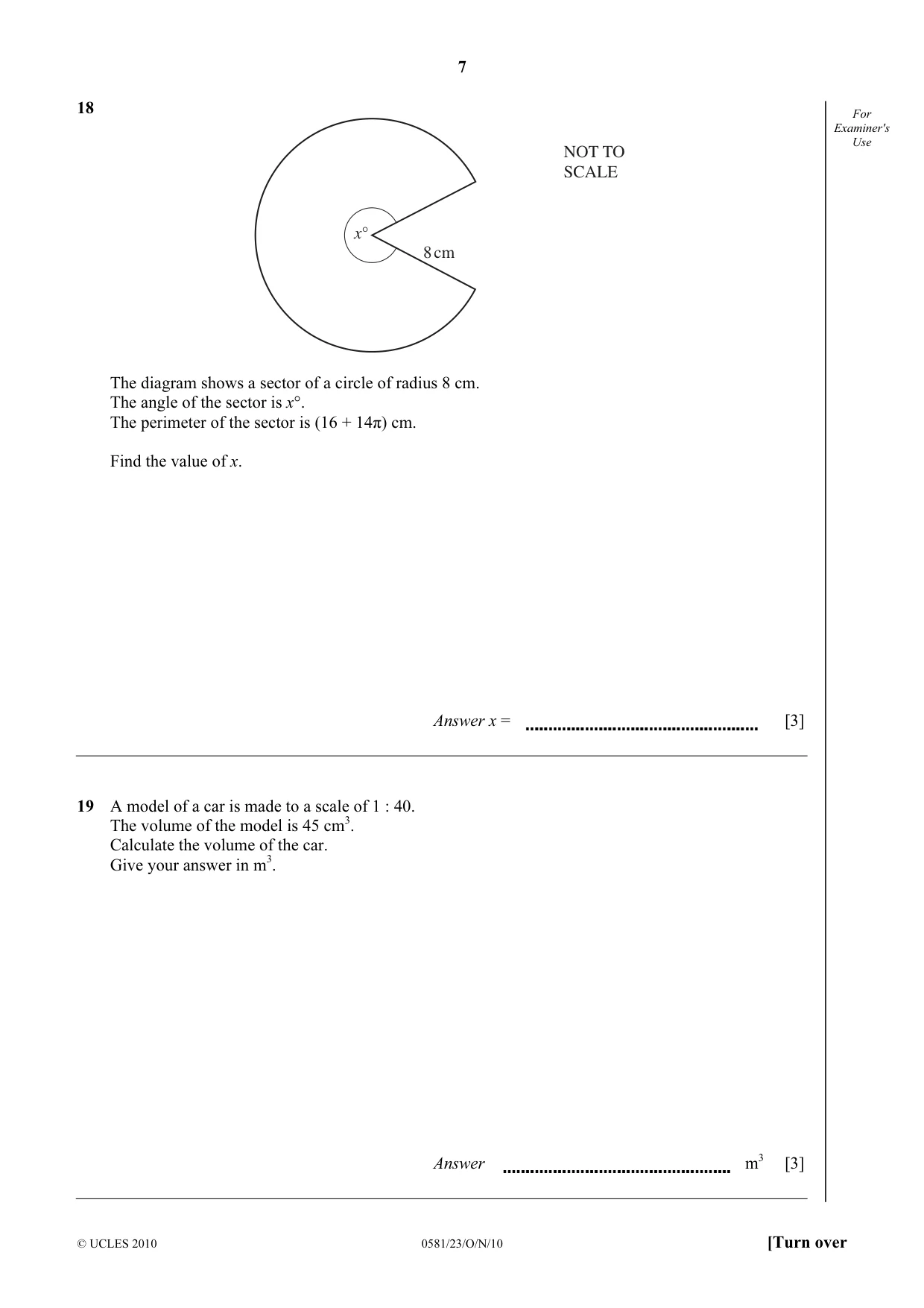 Cambridge IGCSE Mathematics (with coursework) 0581 2010 Oct/Nov Paper 2 · Variant 3 question paper, page 7 of 12