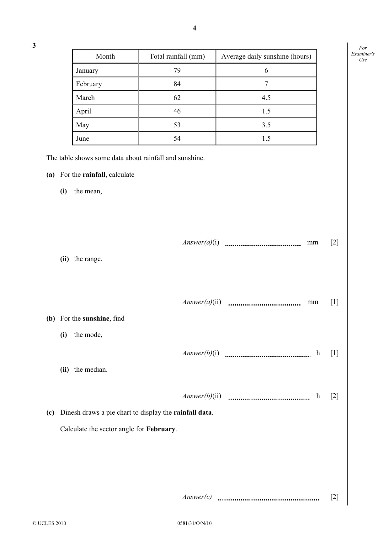 Cambridge IGCSE Mathematics (with coursework) 0581 2010 Oct/Nov Paper 3 · Variant 1 question paper, page 4 of 16