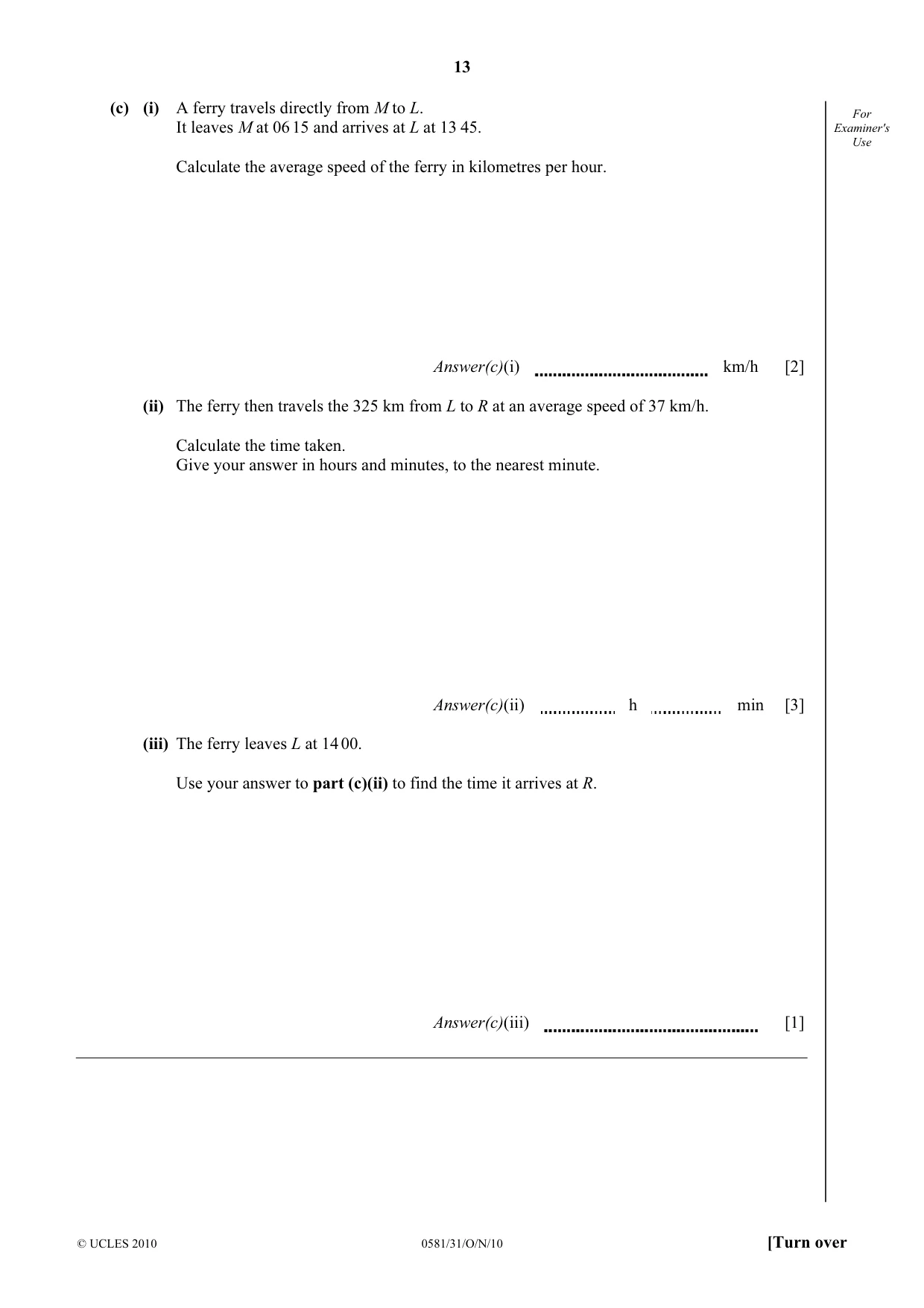 Cambridge IGCSE Mathematics (with coursework) 0581 2010 Oct/Nov Paper 3 · Variant 1 question paper, page 13 of 16