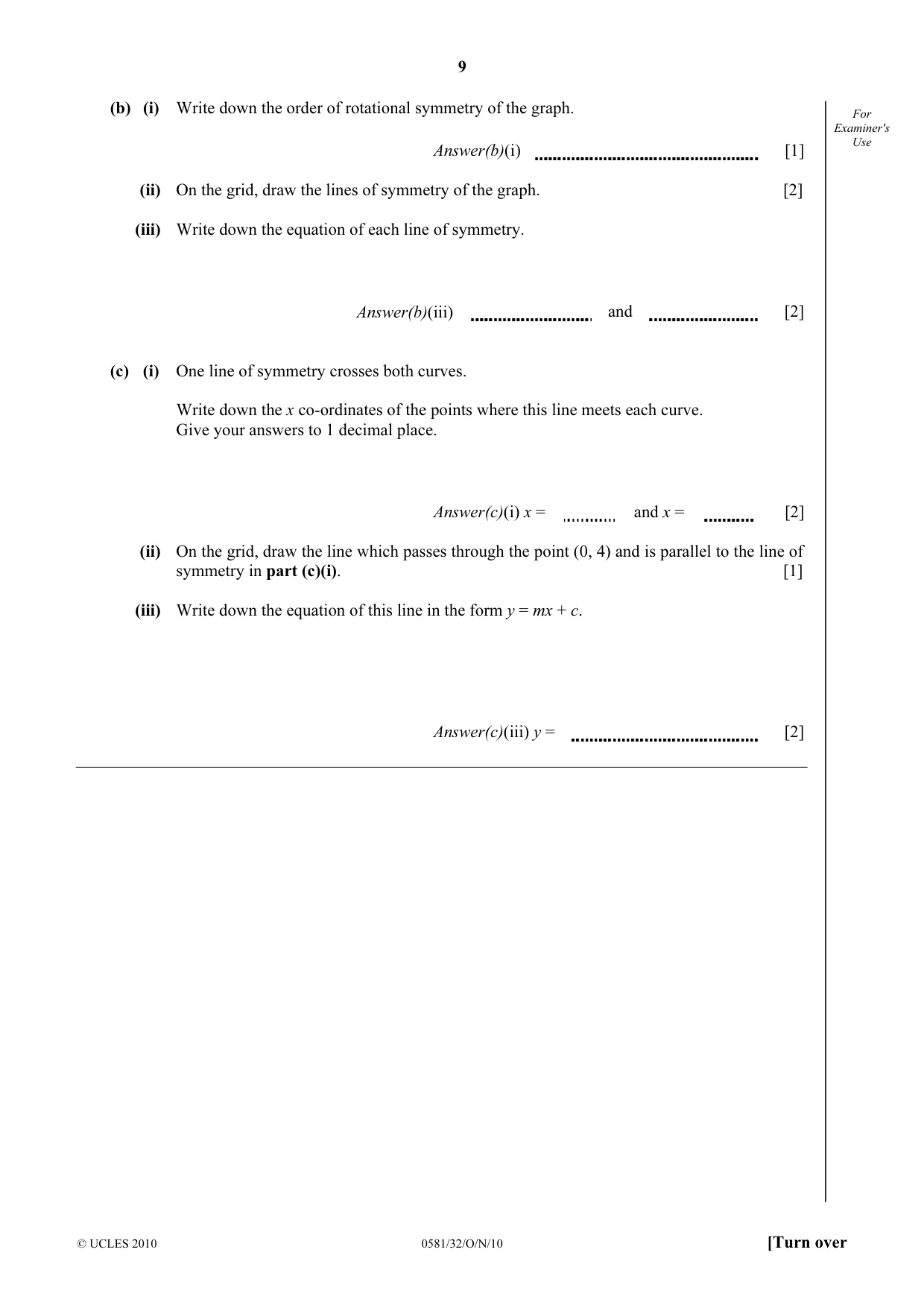 Cambridge IGCSE Mathematics (with coursework) 0581 2010 Oct/Nov Paper 3 · Variant 2 question paper, page 9 of 16