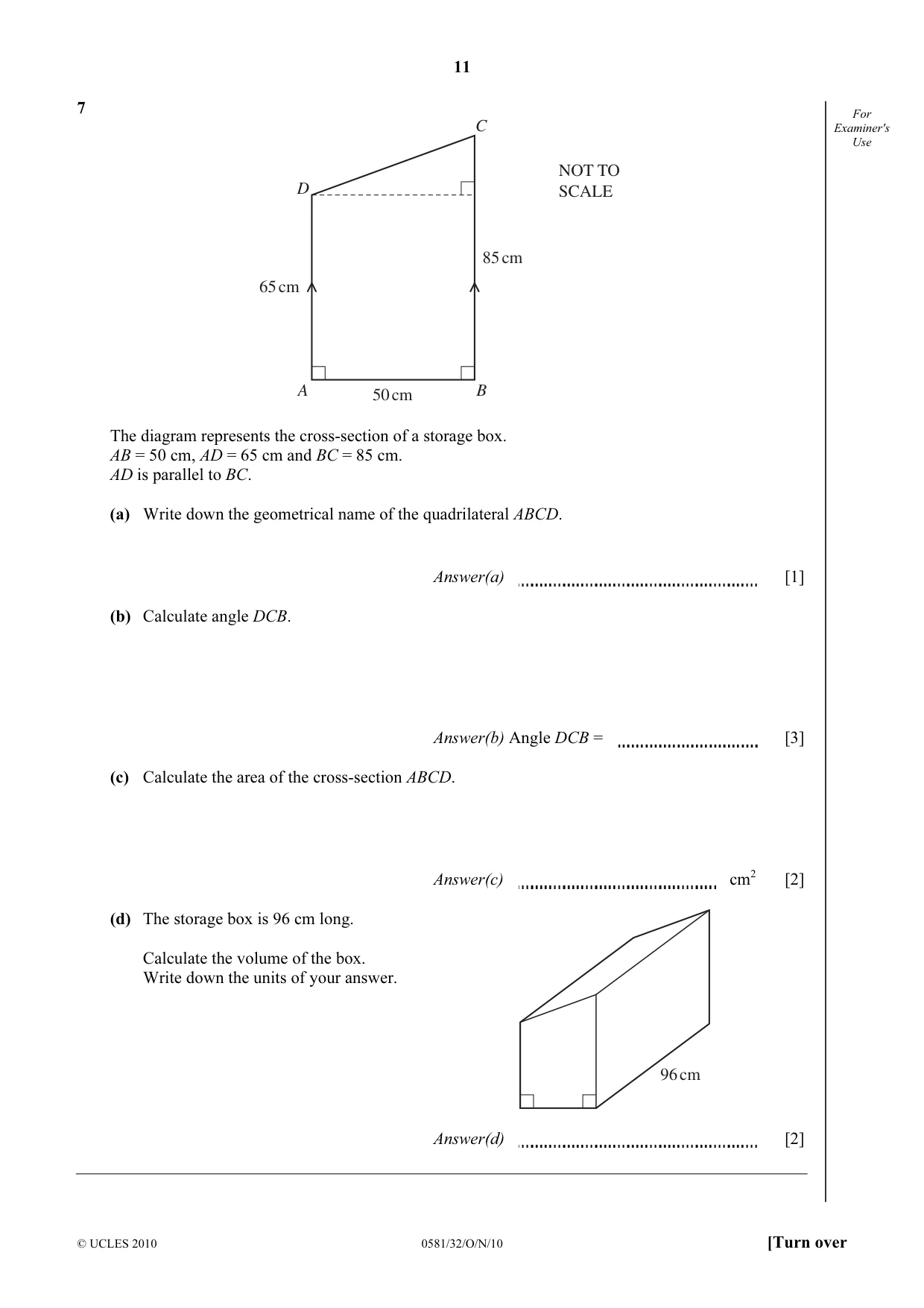 Cambridge IGCSE Mathematics (with coursework) 0581 2010 Oct/Nov Paper 3 · Variant 2 question paper, page 11 of 16
