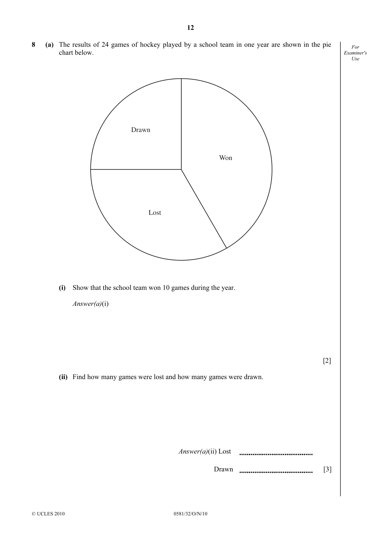 Cambridge IGCSE Mathematics (with coursework) 0581 2010 Oct/Nov Paper 3 · Variant 2 question paper, page 12 of 16