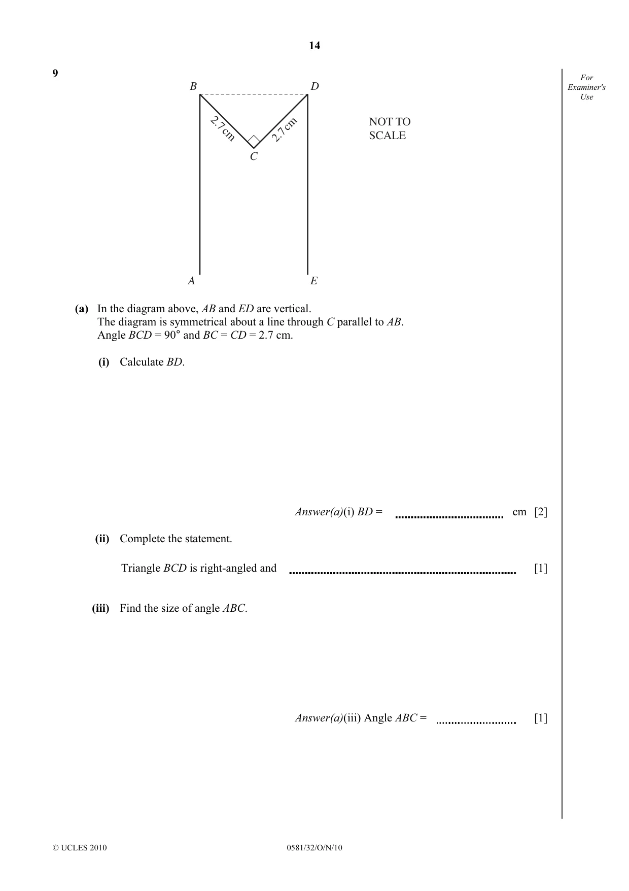 Cambridge IGCSE Mathematics (with coursework) 0581 2010 Oct/Nov Paper 3 · Variant 2 question paper, page 14 of 16