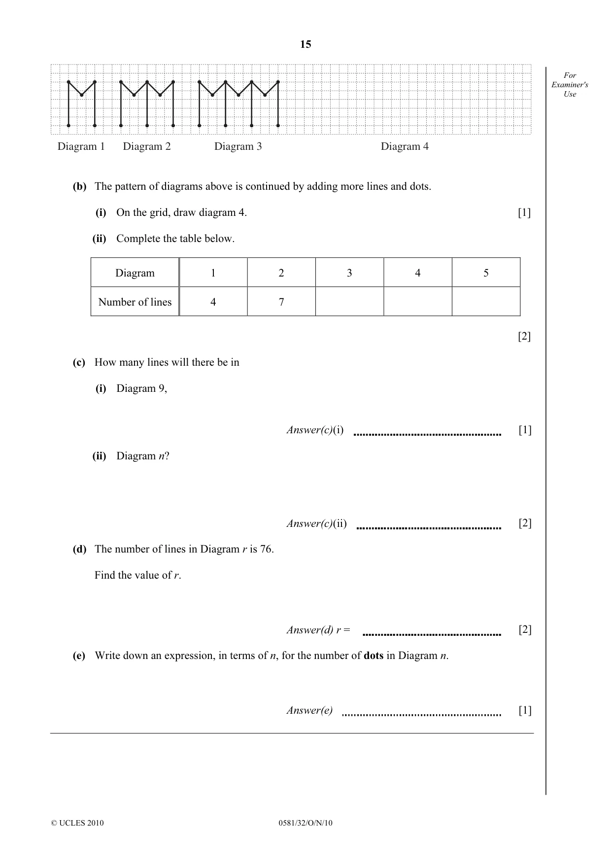 Cambridge IGCSE Mathematics (with coursework) 0581 2010 Oct/Nov Paper 3 · Variant 2 question paper, page 15 of 16