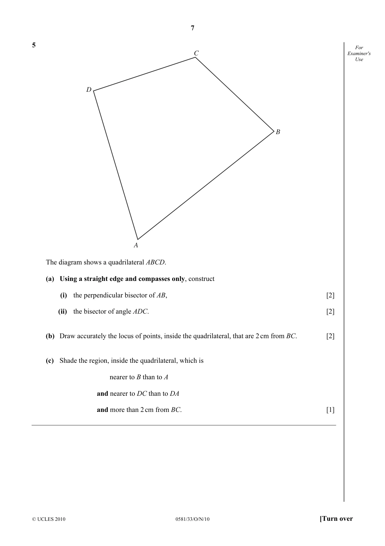 Cambridge IGCSE Mathematics (with coursework) 0581 2010 Oct/Nov Paper 3 · Variant 3 question paper, page 7 of 16