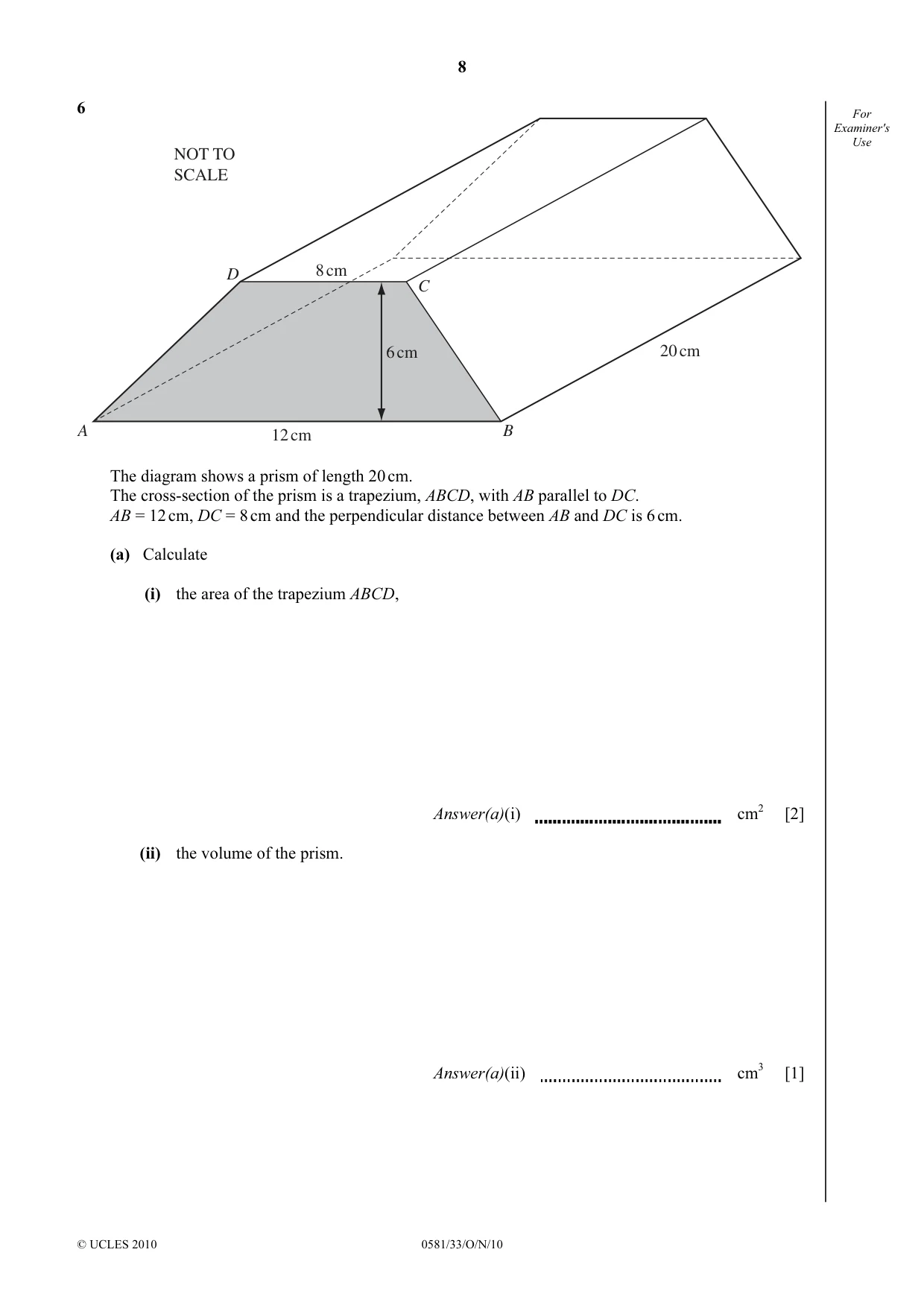Cambridge IGCSE Mathematics (with coursework) 0581 2010 Oct/Nov Paper 3 · Variant 3 question paper, page 8 of 16