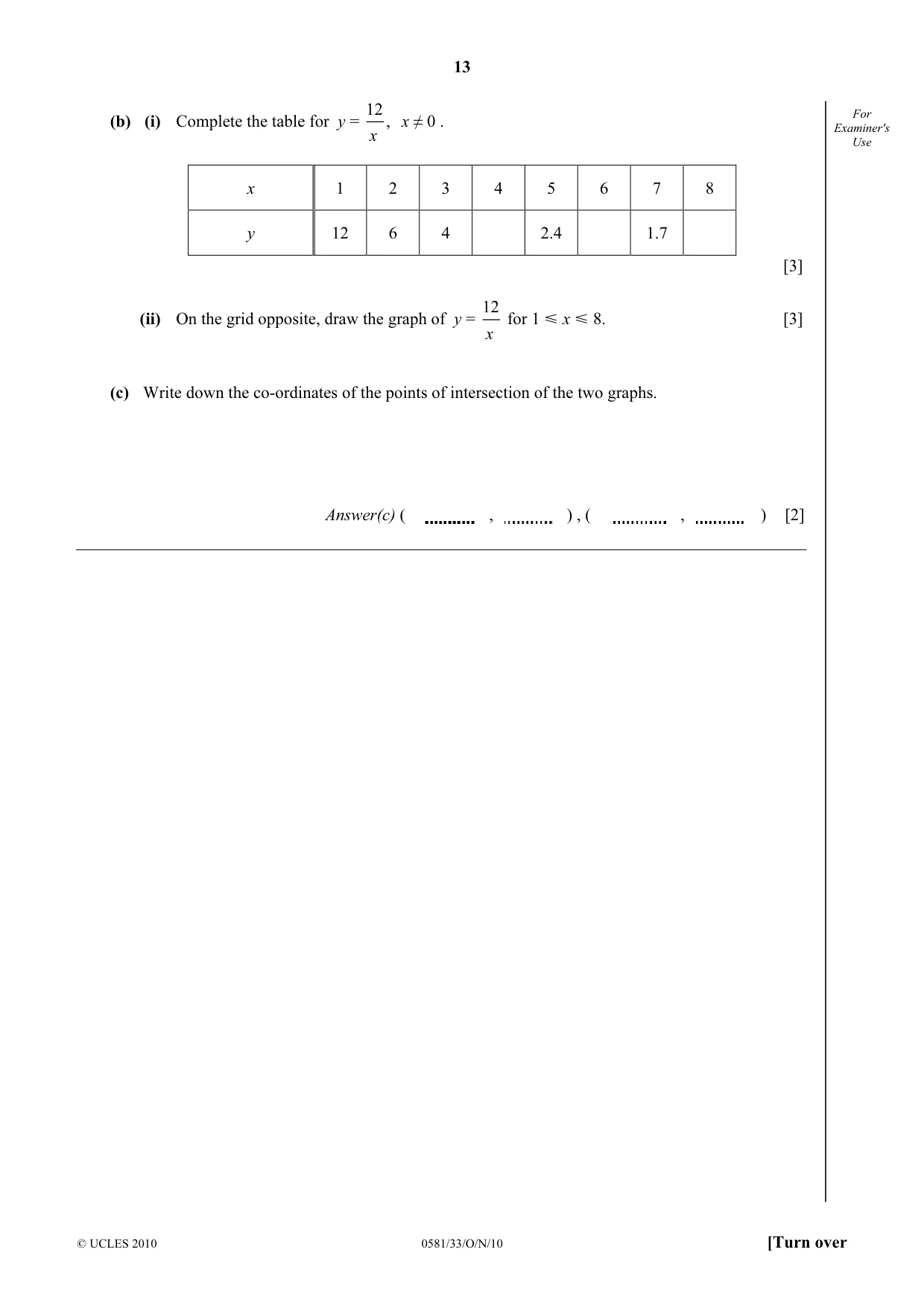 Cambridge IGCSE Mathematics (with coursework) 0581 2010 Oct/Nov Paper 3 · Variant 3 question paper, page 13 of 16