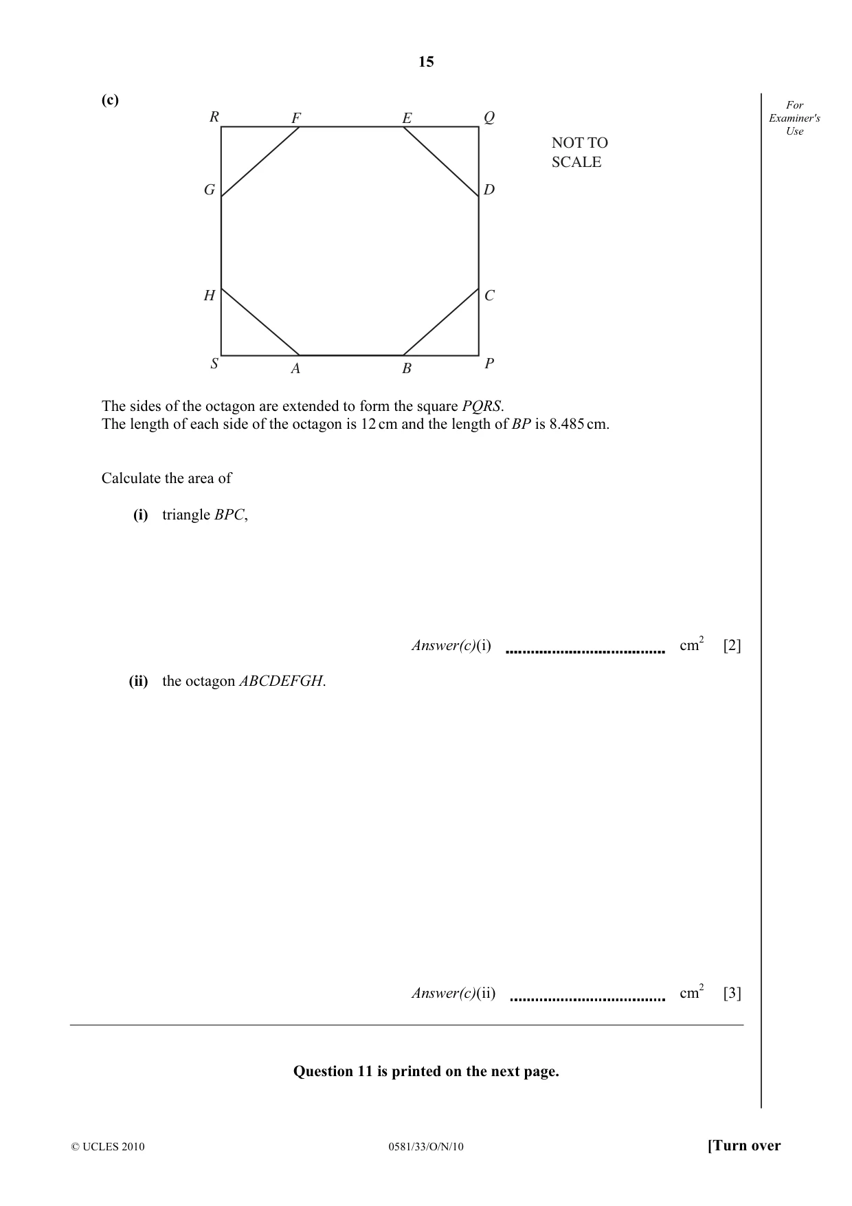 Cambridge IGCSE Mathematics (with coursework) 0581 2010 Oct/Nov Paper 3 · Variant 3 question paper, page 15 of 16