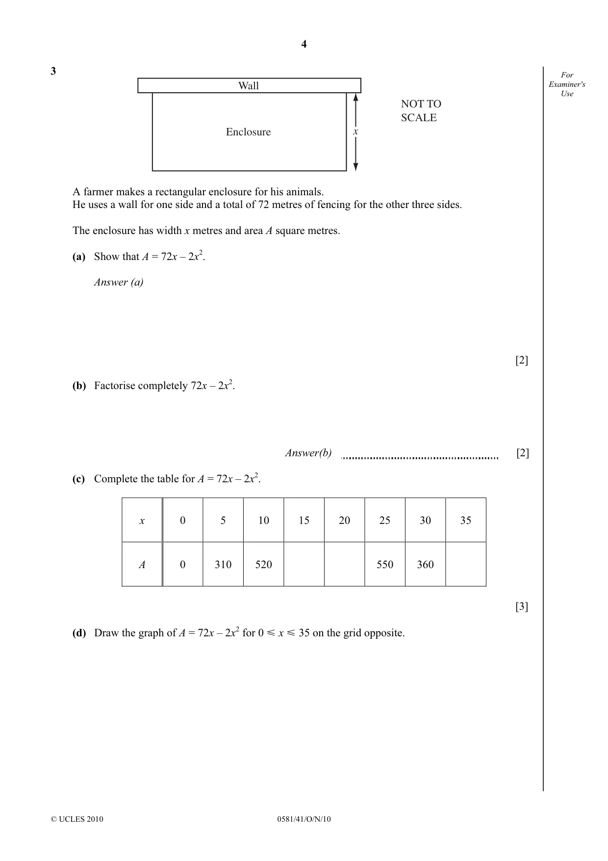 Cambridge IGCSE Mathematics (with coursework) 0581 2010 Oct/Nov Paper 4 · Variant 1 question paper, page 4 of 16