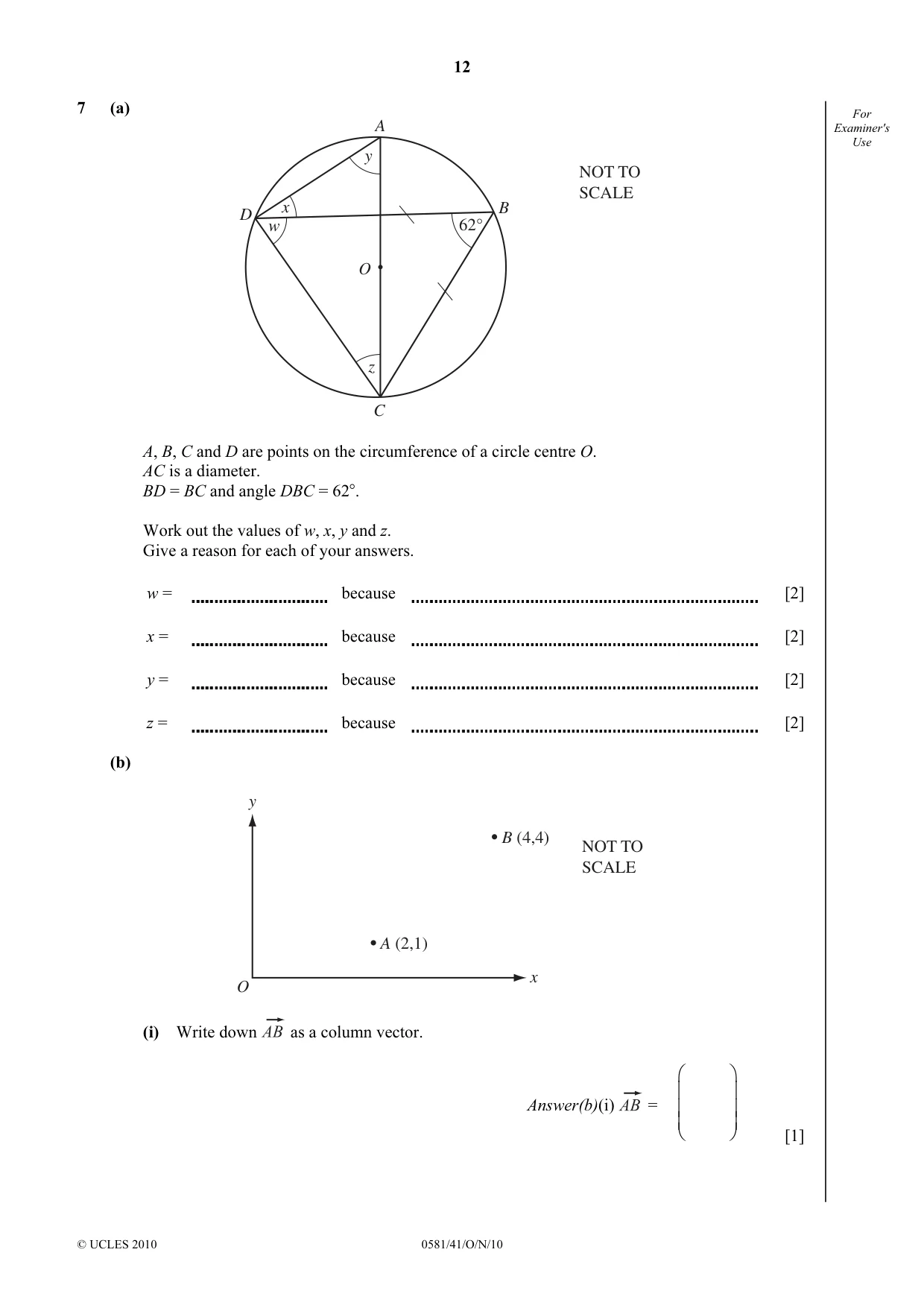 Cambridge IGCSE Mathematics (with coursework) 0581 2010 Oct/Nov Paper 4 · Variant 1 question paper, page 12 of 16