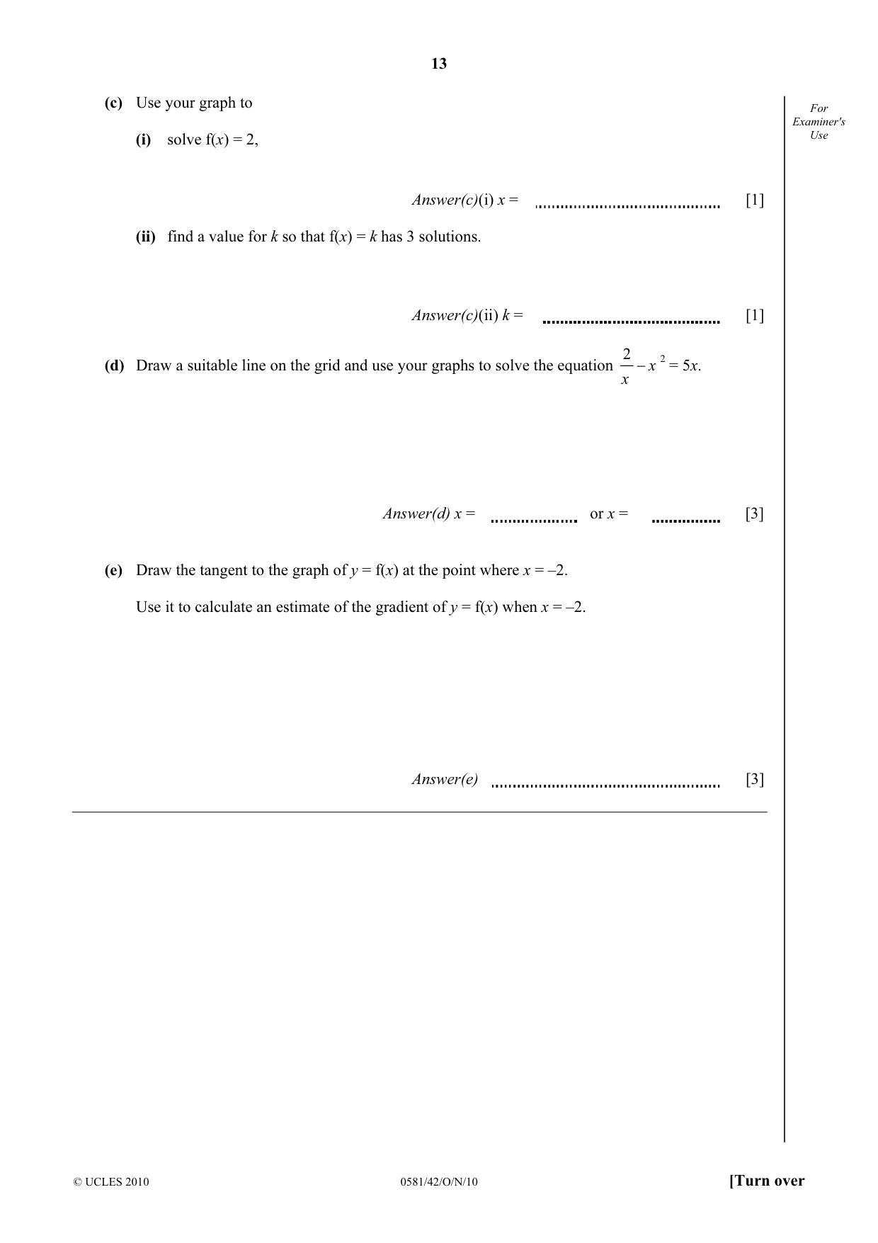 Cambridge IGCSE Mathematics (with coursework) 0581 2010 Oct/Nov Paper 4 · Variant 2 question paper, page 13 of 20