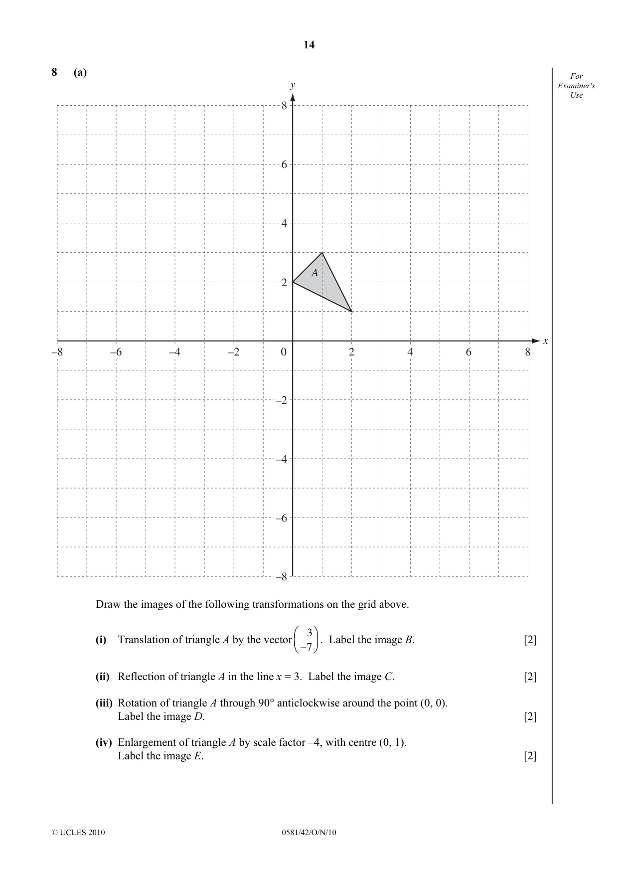 Cambridge IGCSE Mathematics (with coursework) 0581 2010 Oct/Nov Paper 4 · Variant 2 question paper, page 14 of 20