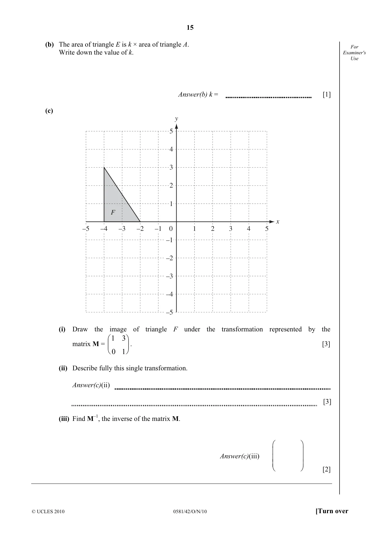 Cambridge IGCSE Mathematics (with coursework) 0581 2010 Oct/Nov Paper 4 · Variant 2 question paper, page 15 of 20