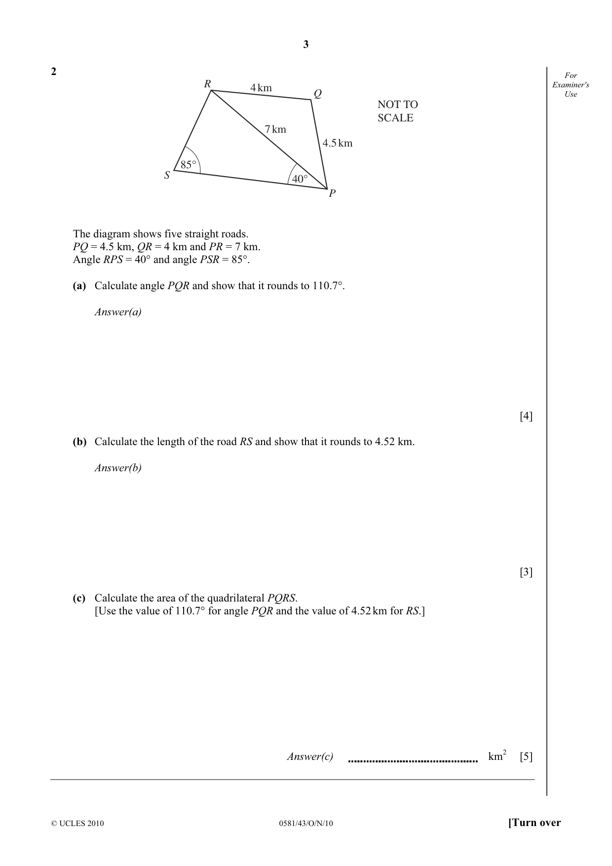 Cambridge IGCSE Mathematics (with coursework) 0581 2010 Oct/Nov Paper 4 · Variant 3 question paper, page 3 of 20