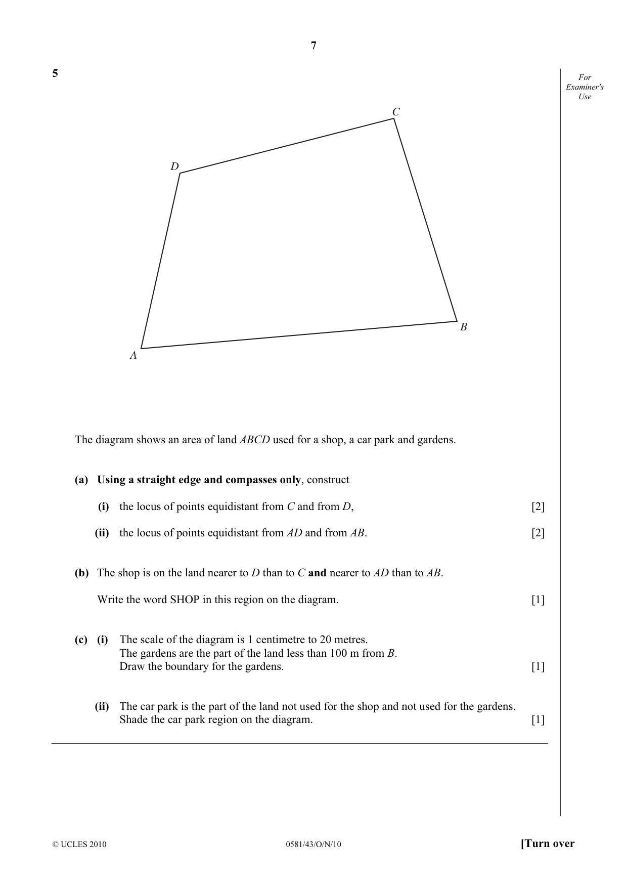 Cambridge IGCSE Mathematics (with coursework) 0581 2010 Oct/Nov Paper 4 · Variant 3 question paper, page 7 of 20
