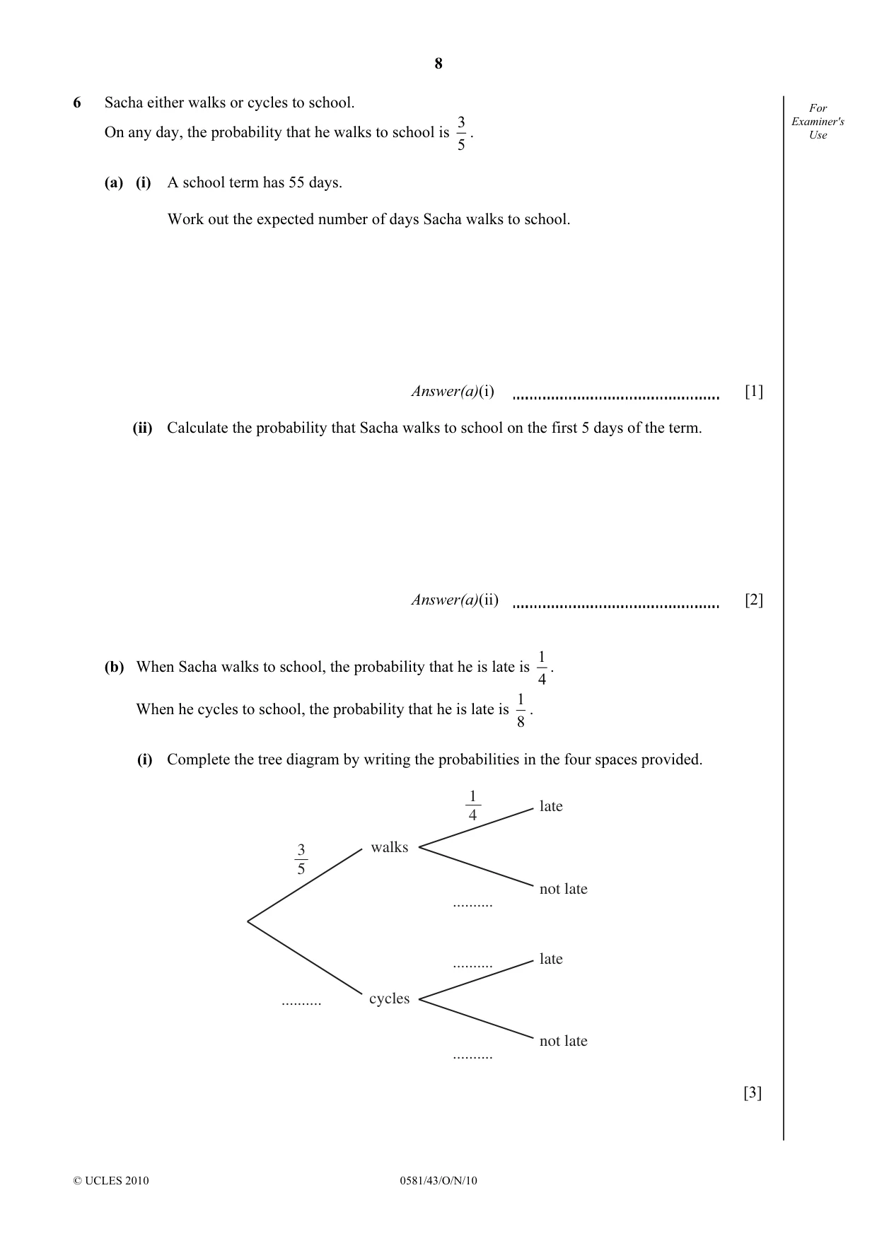 Cambridge IGCSE Mathematics (with coursework) 0581 2010 Oct/Nov Paper 4 · Variant 3 question paper, page 8 of 20