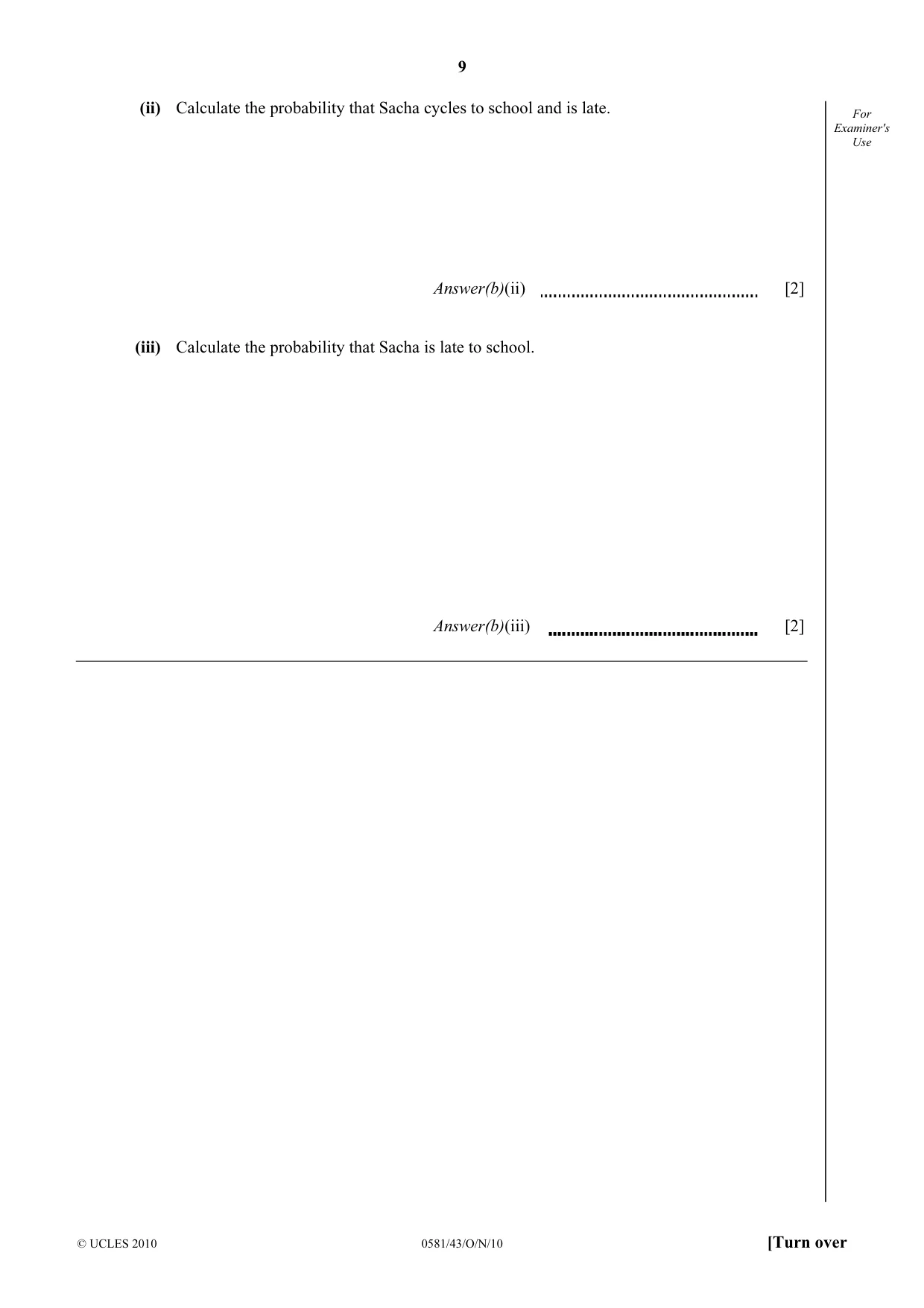 Cambridge IGCSE Mathematics (with coursework) 0581 2010 Oct/Nov Paper 4 · Variant 3 question paper, page 9 of 20