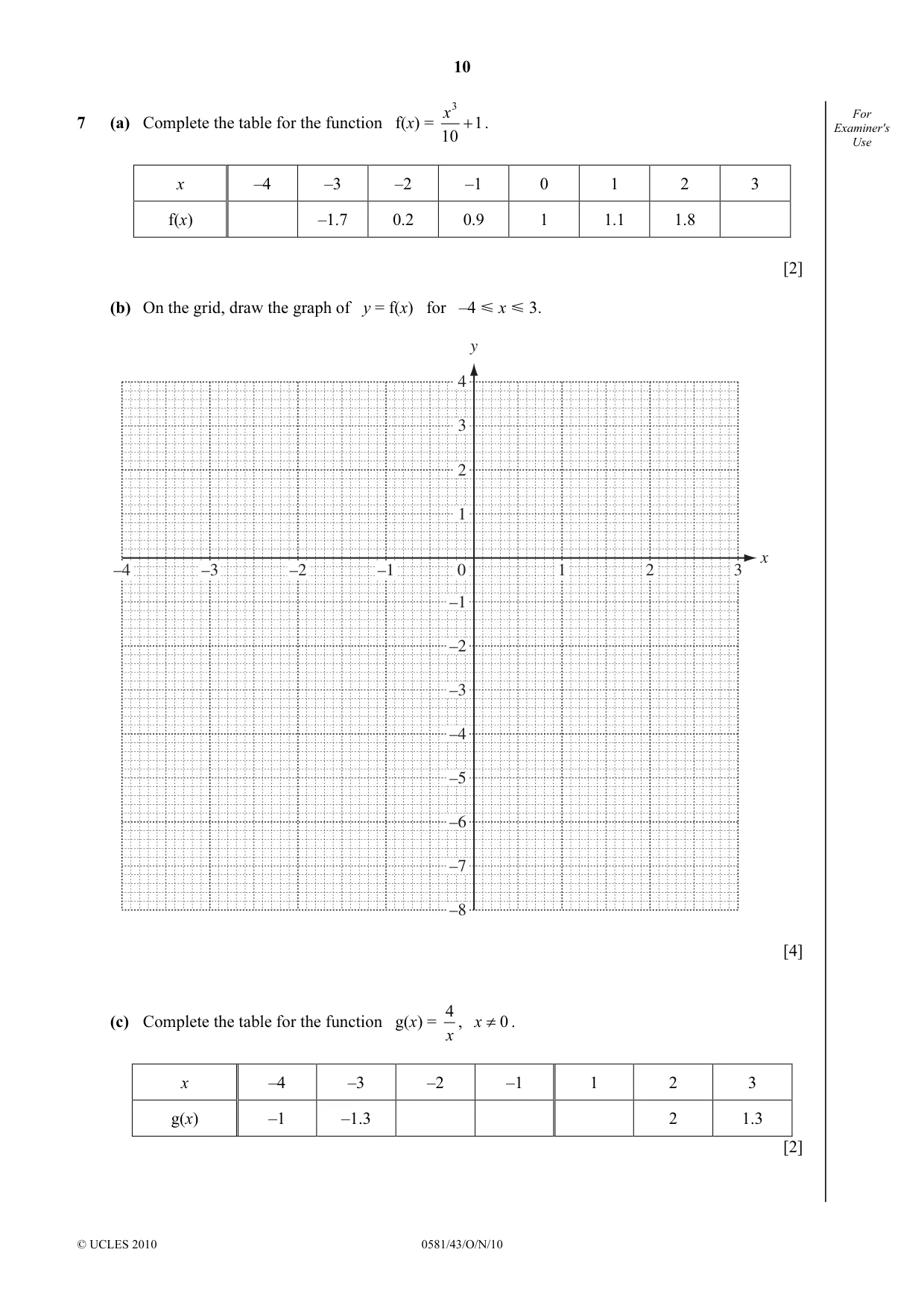 Cambridge IGCSE Mathematics (with coursework) 0581 2010 Oct/Nov Paper 4 · Variant 3 question paper, page 10 of 20