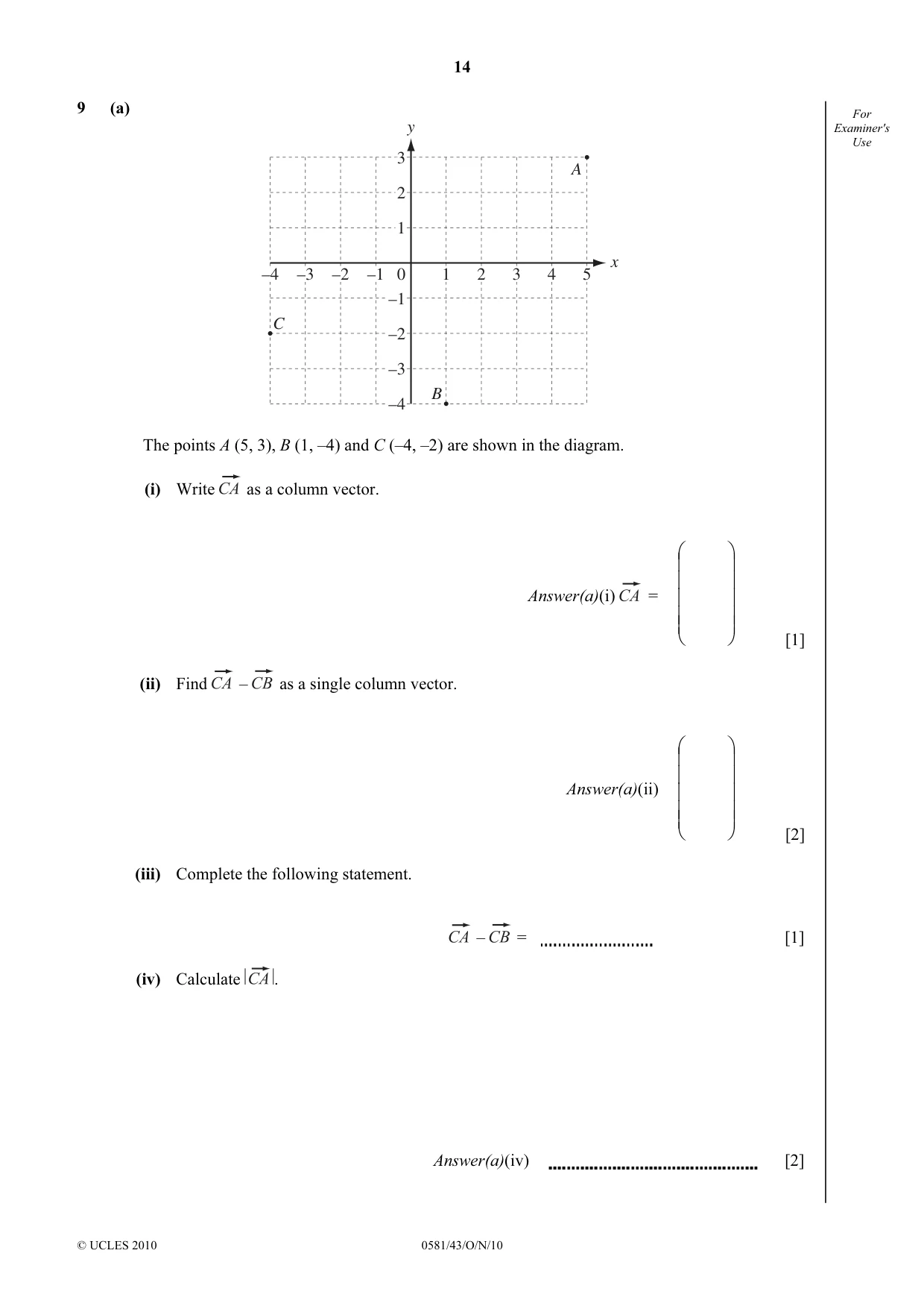 Cambridge IGCSE Mathematics (with coursework) 0581 2010 Oct/Nov Paper 4 · Variant 3 question paper, page 14 of 20