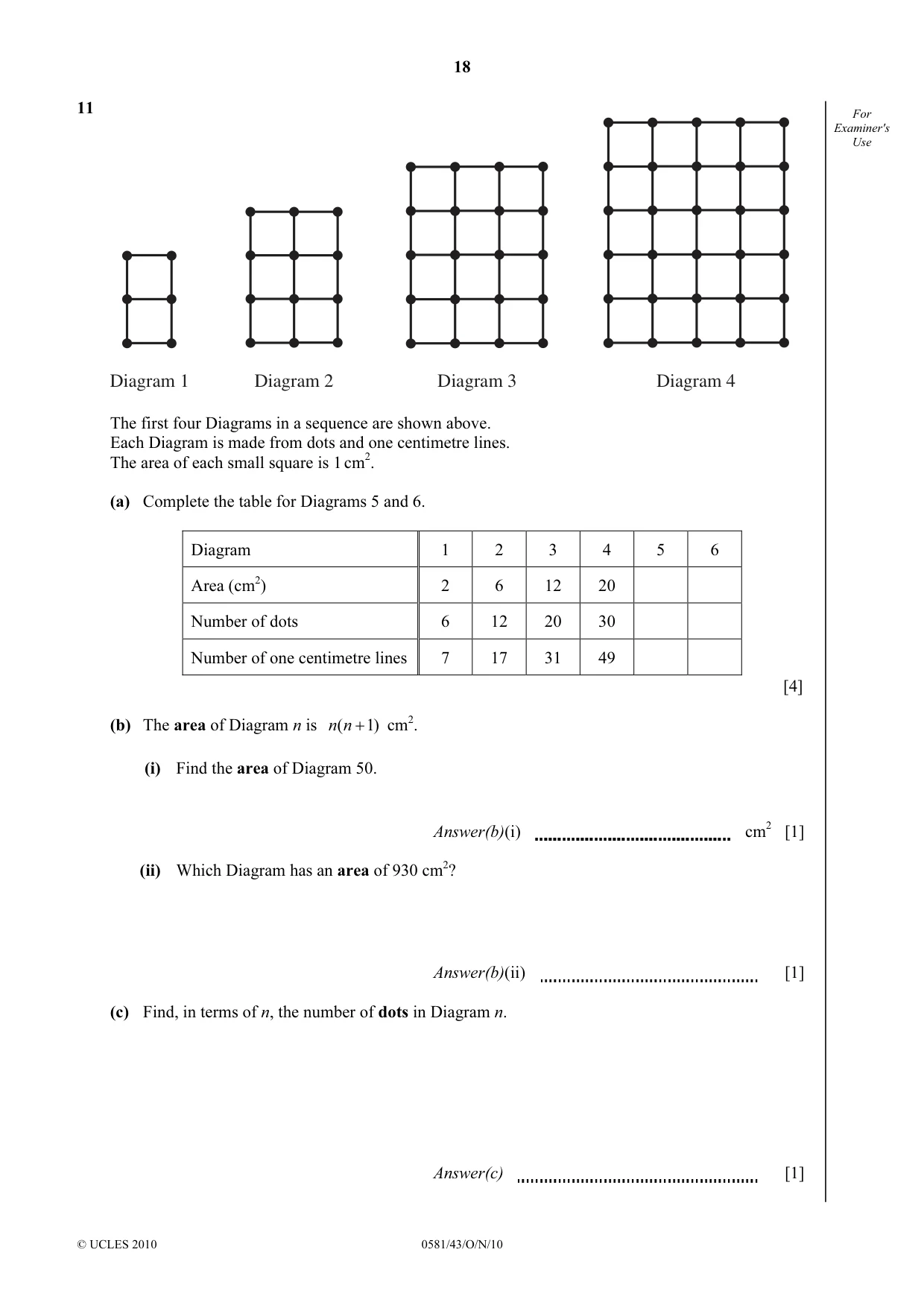 Cambridge IGCSE Mathematics (with coursework) 0581 2010 Oct/Nov Paper 4 · Variant 3 question paper, page 18 of 20