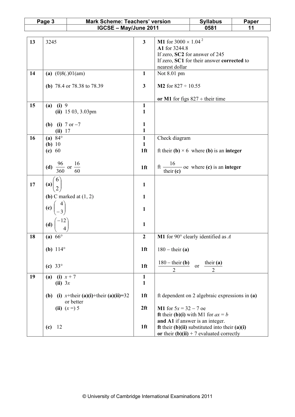 Mark scheme, page 3 of 3