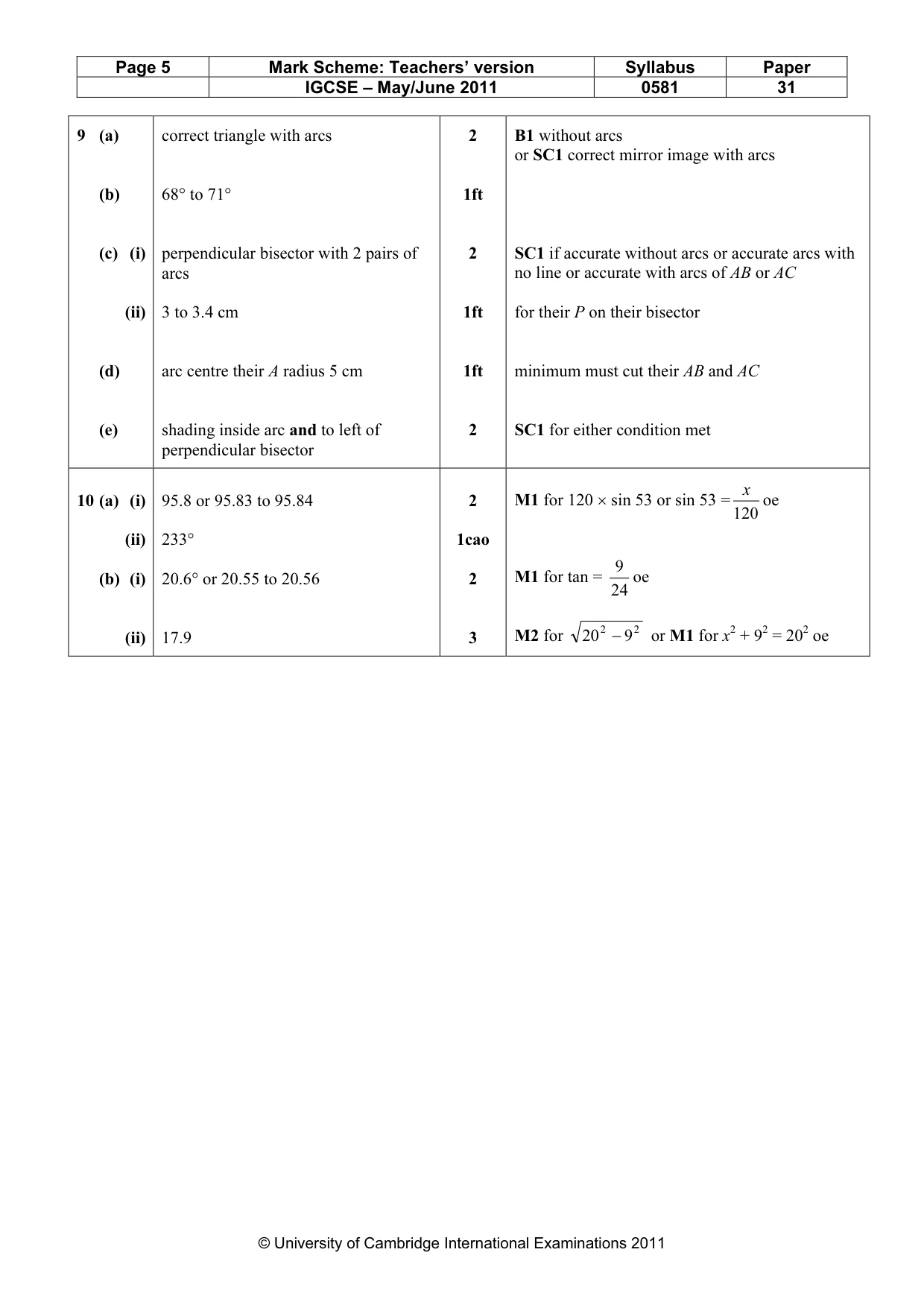 Mark scheme, page 5 of 5