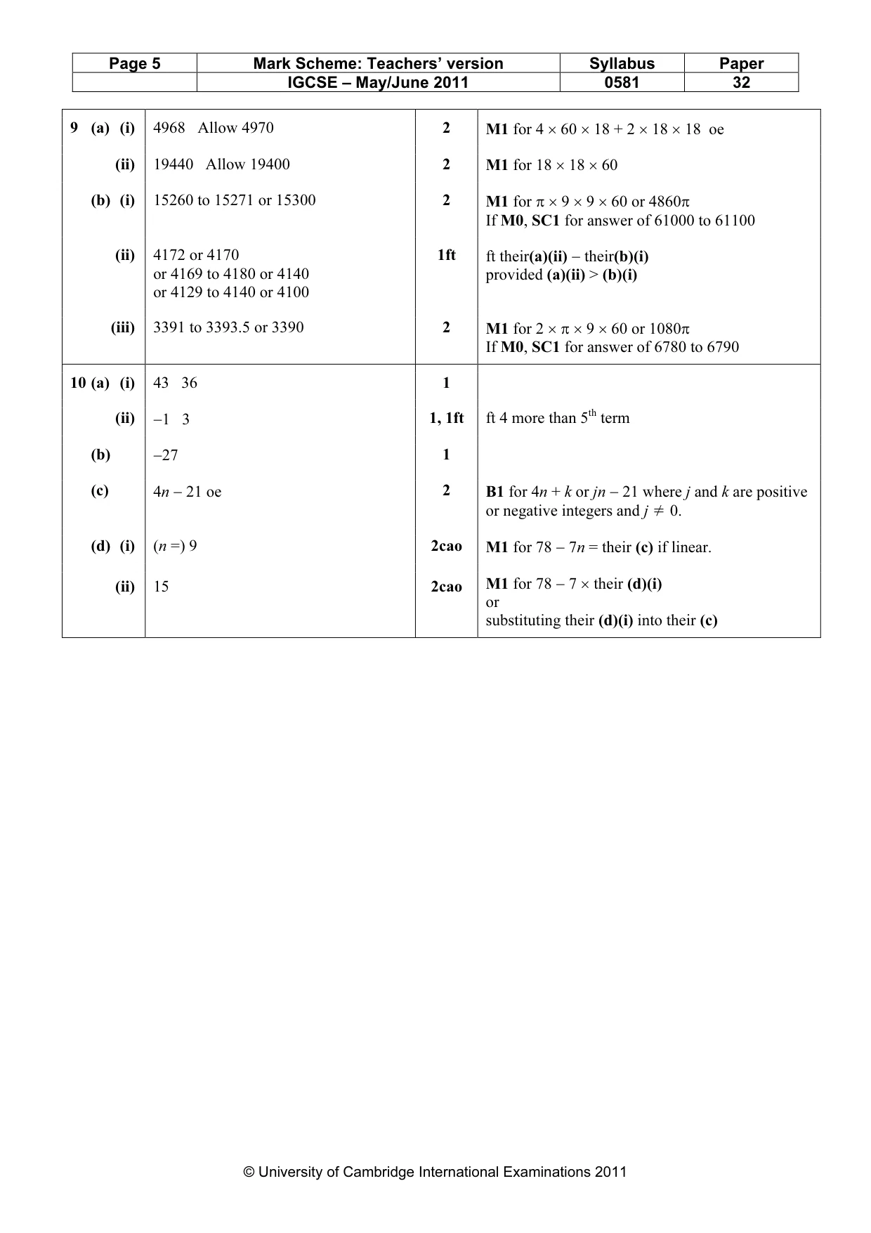 Mark scheme, page 5 of 5