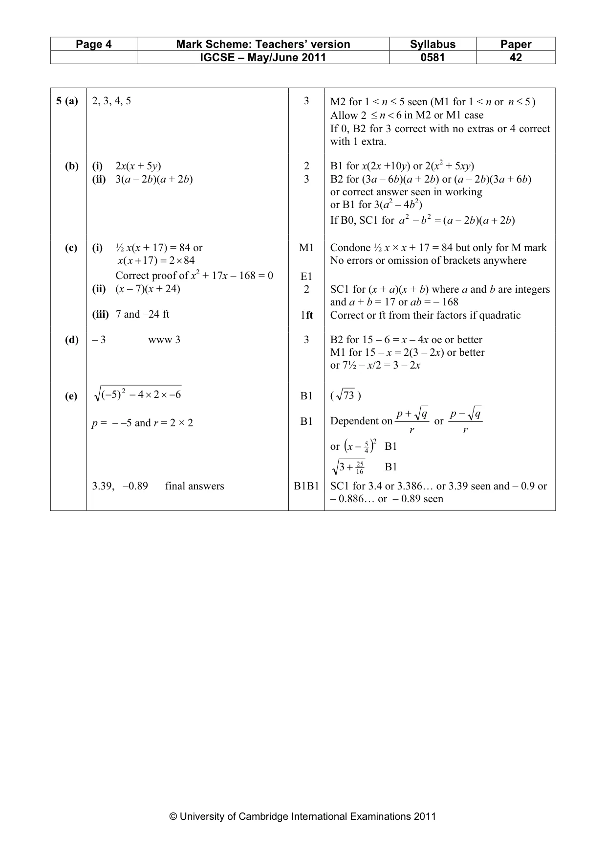 Mark scheme, page 4 of 7