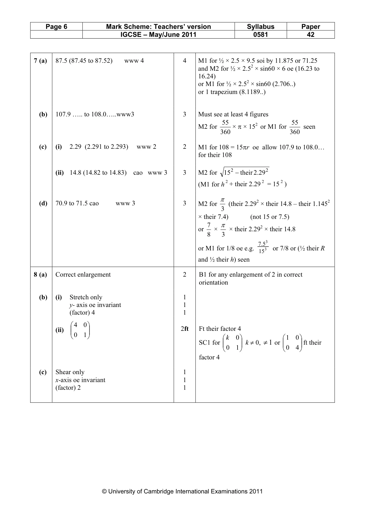 Mark scheme, page 6 of 7