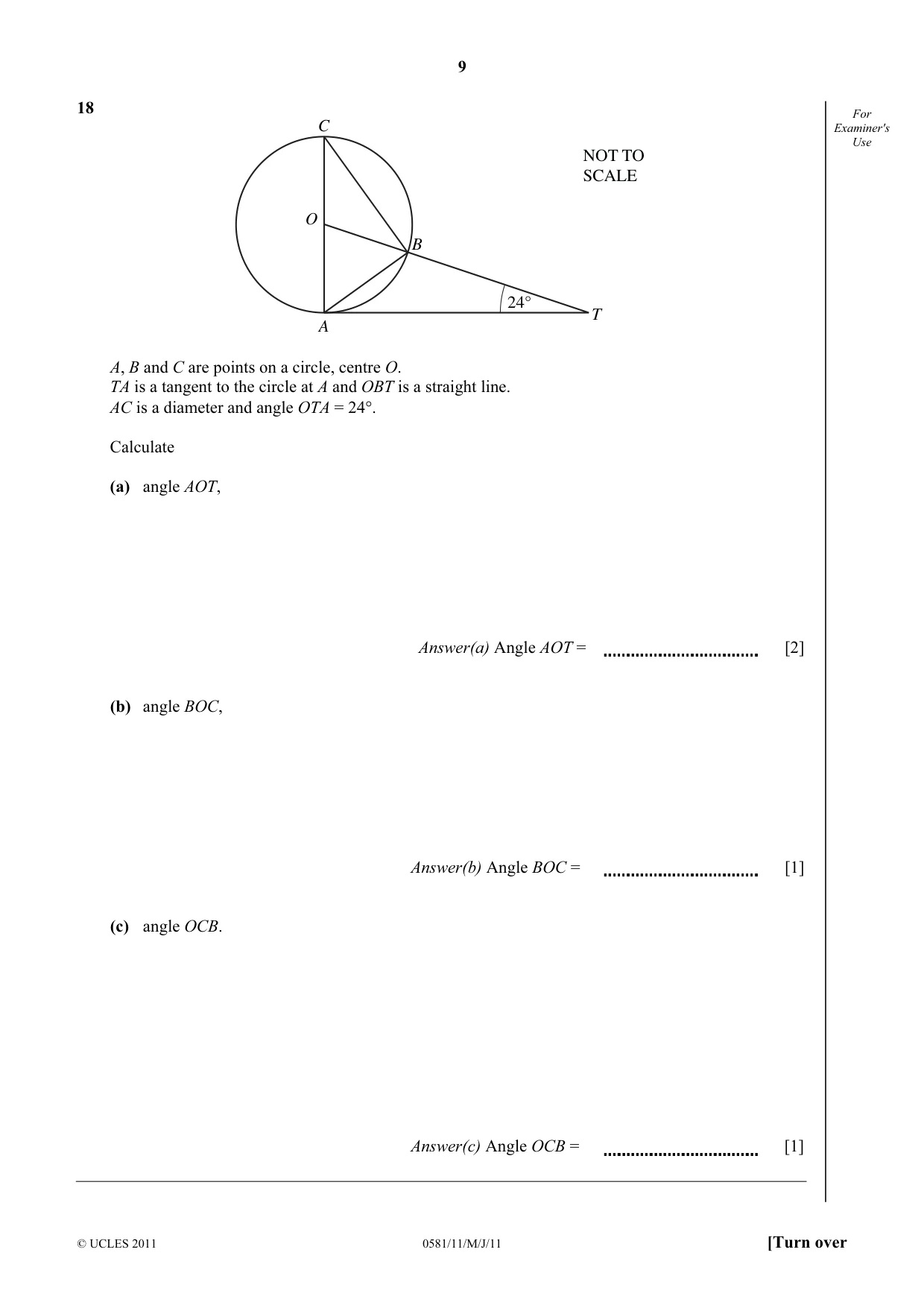 Cambridge IGCSE Mathematics (with coursework) 0581 2011 May/June Paper 1 · Variant 1 question paper, page 9 of 12