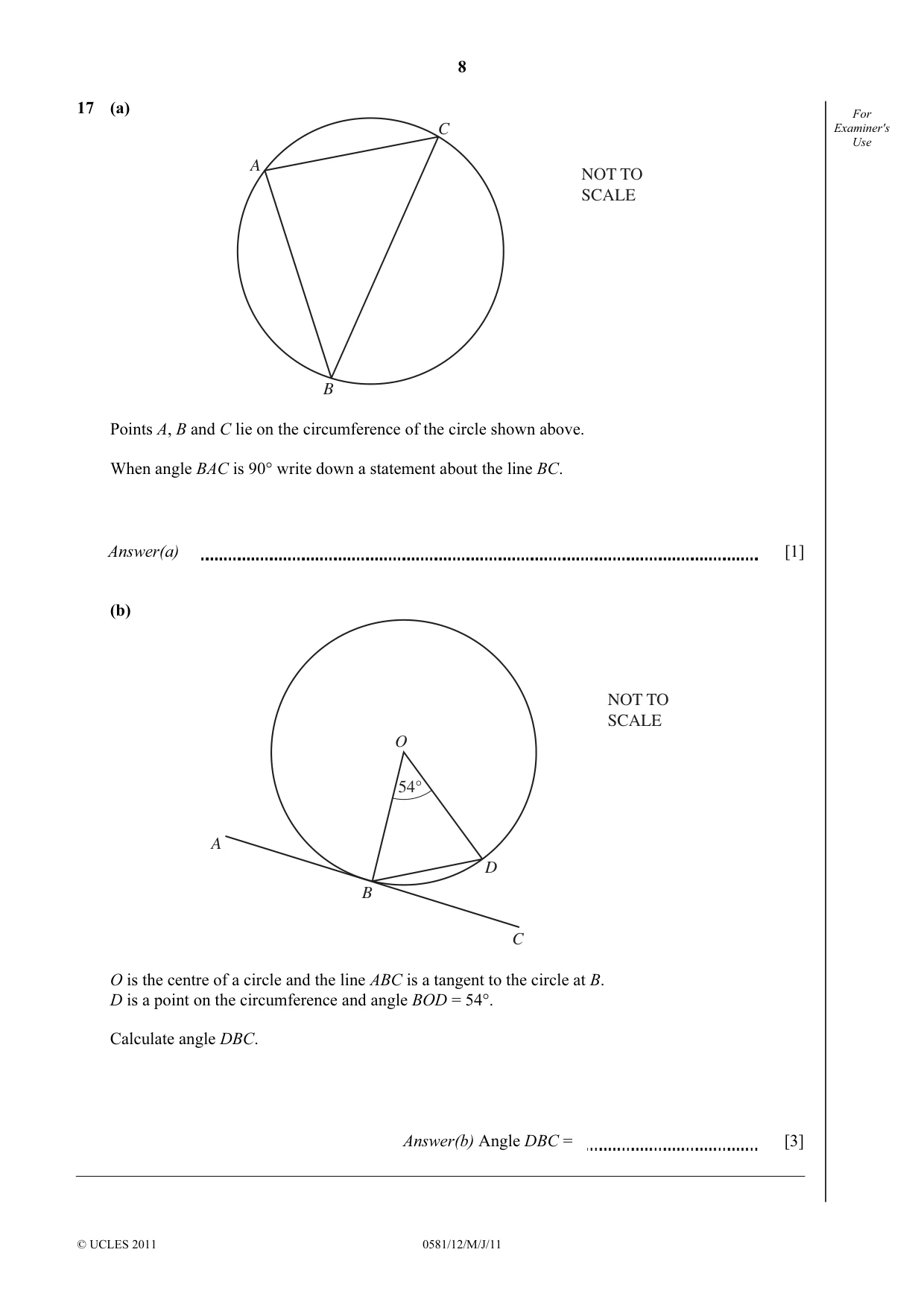 Cambridge IGCSE Mathematics (with coursework) 0581 2011 May/June Paper 1 · Variant 2 question paper, page 8 of 12