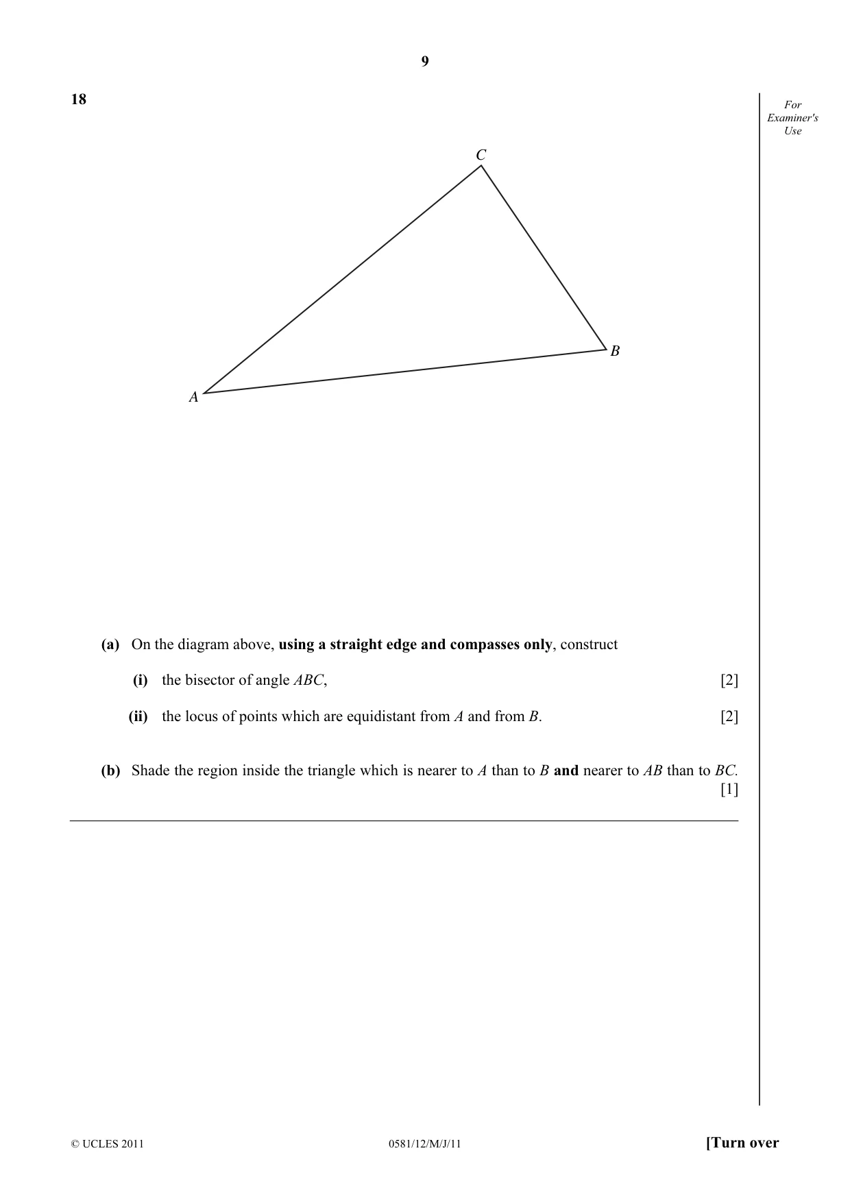 Cambridge IGCSE Mathematics (with coursework) 0581 2011 May/June Paper 1 · Variant 2 question paper, page 9 of 12