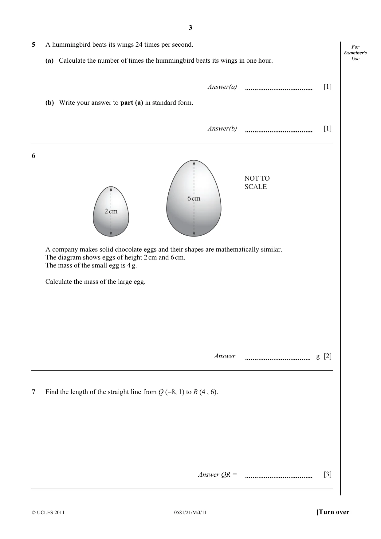 Cambridge IGCSE Mathematics (with coursework) 0581 2011 May/June Paper 2 · Variant 1 question paper, page 3 of 12