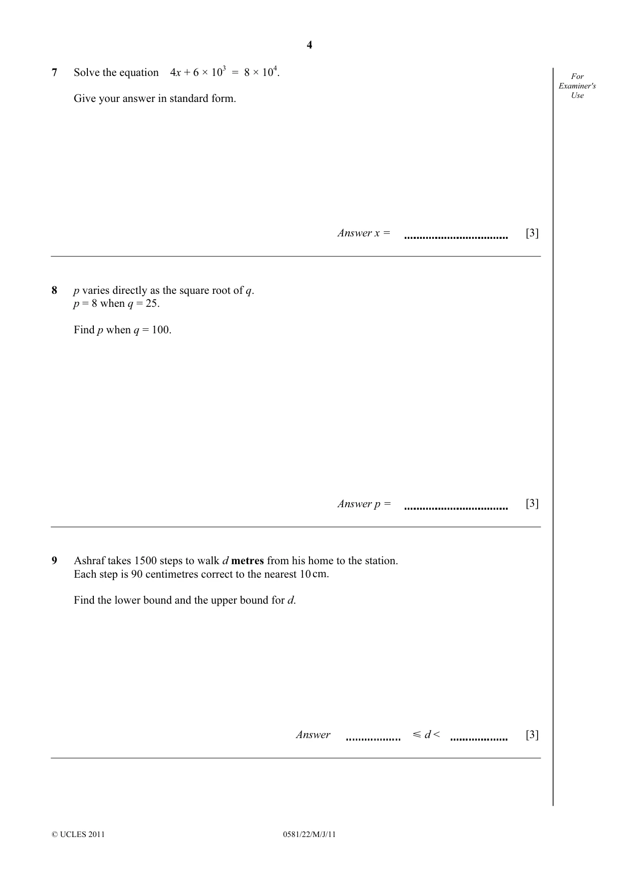 Cambridge IGCSE Mathematics (with coursework) 0581 2011 May/June Paper 2 · Variant 2 question paper, page 4 of 12