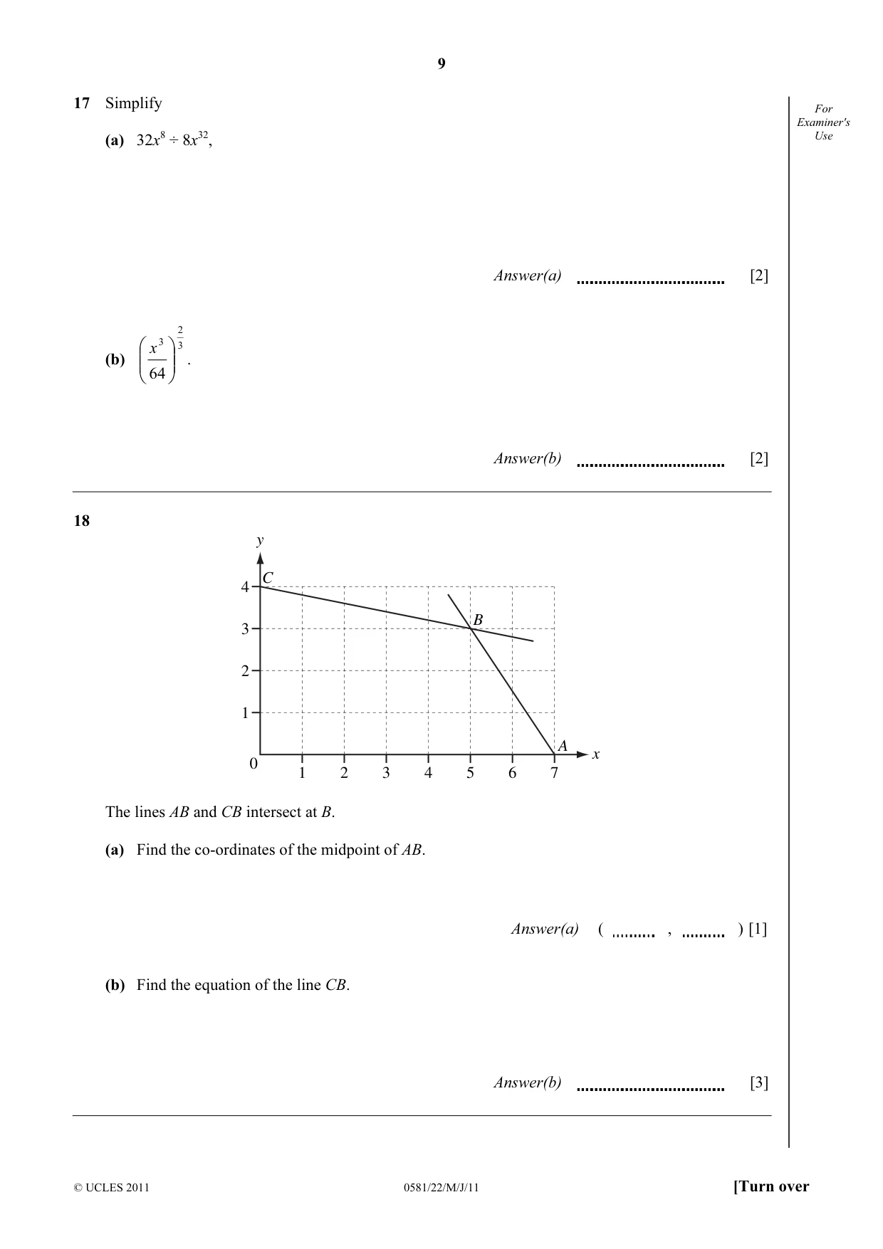 Cambridge IGCSE Mathematics (with coursework) 0581 2011 May/June Paper 2 · Variant 2 question paper, page 9 of 12
