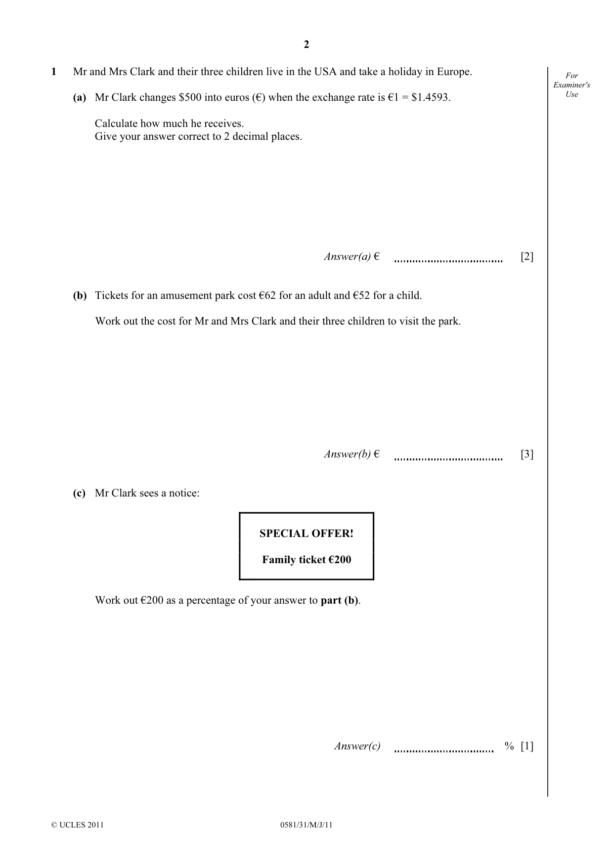Cambridge IGCSE Mathematics (with coursework) 0581 2011 May/June Paper 3 · Variant 1 question paper, page 2 of 16