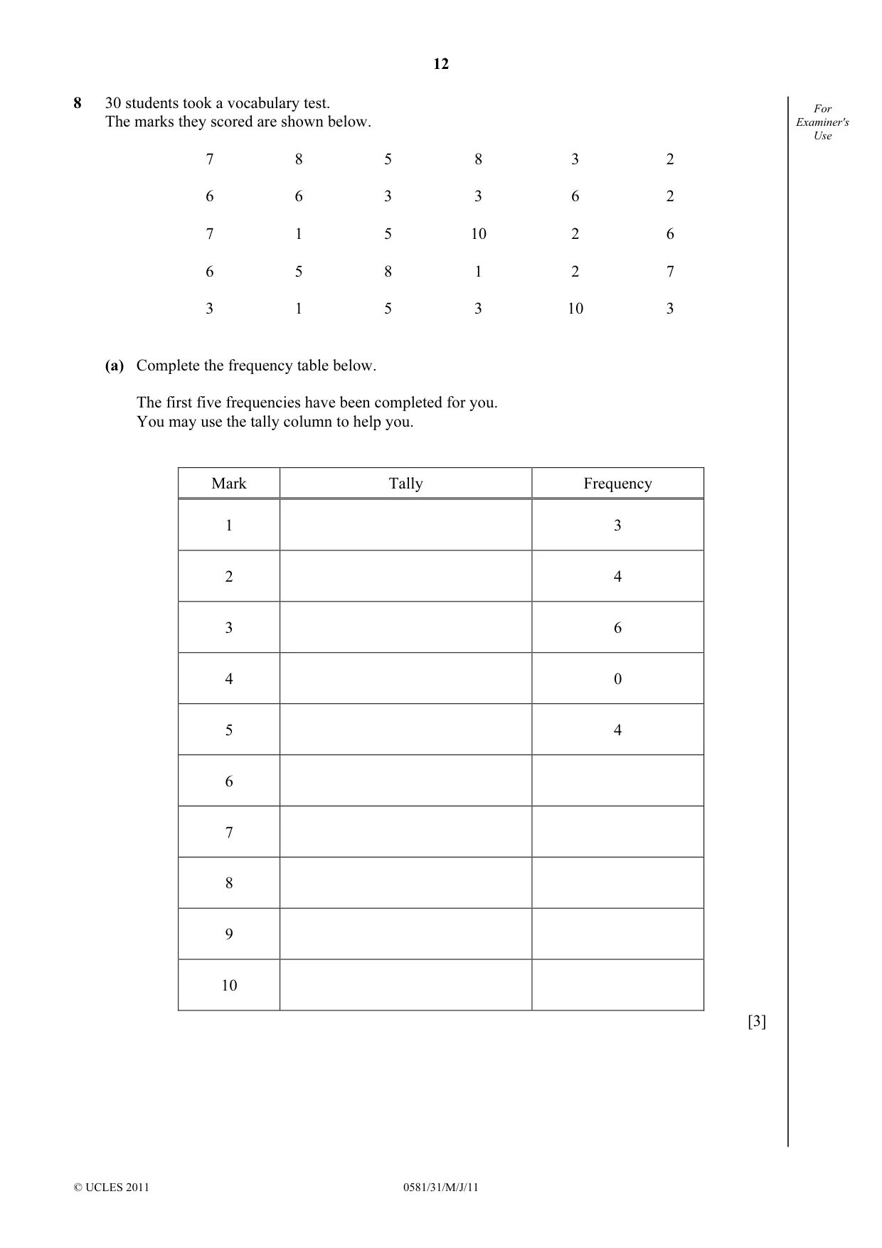 Cambridge IGCSE Mathematics (with coursework) 0581 2011 May/June Paper 3 · Variant 1 question paper, page 12 of 16