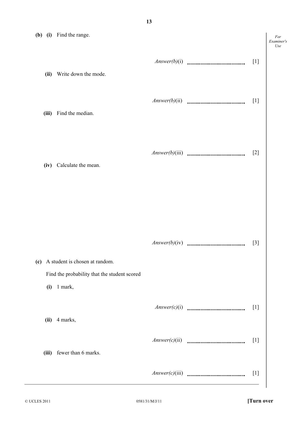 Cambridge IGCSE Mathematics (with coursework) 0581 2011 May/June Paper 3 · Variant 1 question paper, page 13 of 16