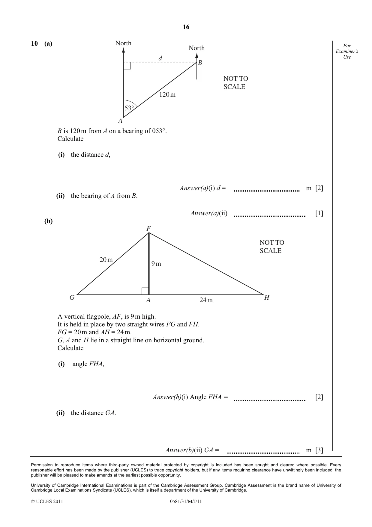 Cambridge IGCSE Mathematics (with coursework) 0581 2011 May/June Paper 3 · Variant 1 question paper, page 16 of 16