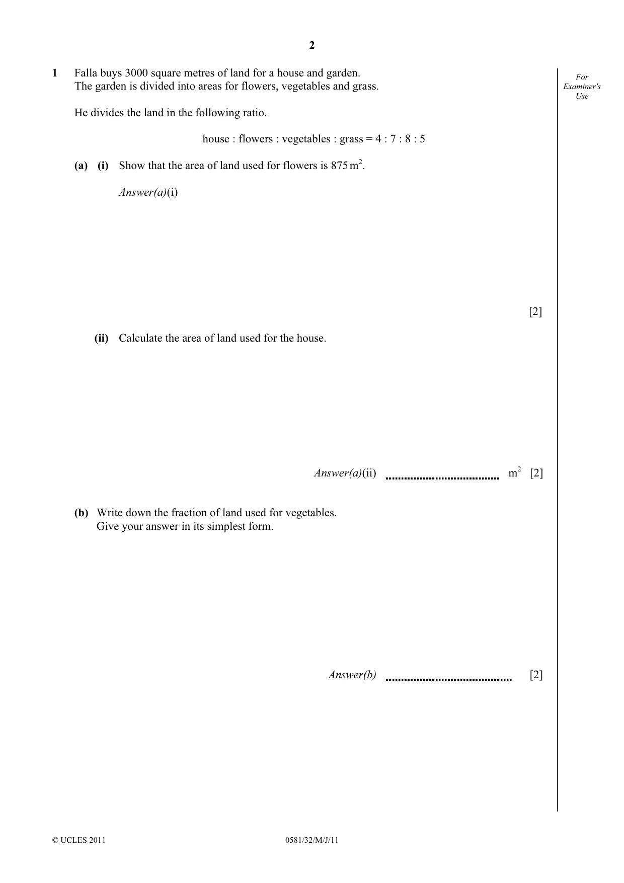 Cambridge IGCSE Mathematics (with coursework) 0581 2011 May/June Paper 3 · Variant 2 question paper, page 2 of 16