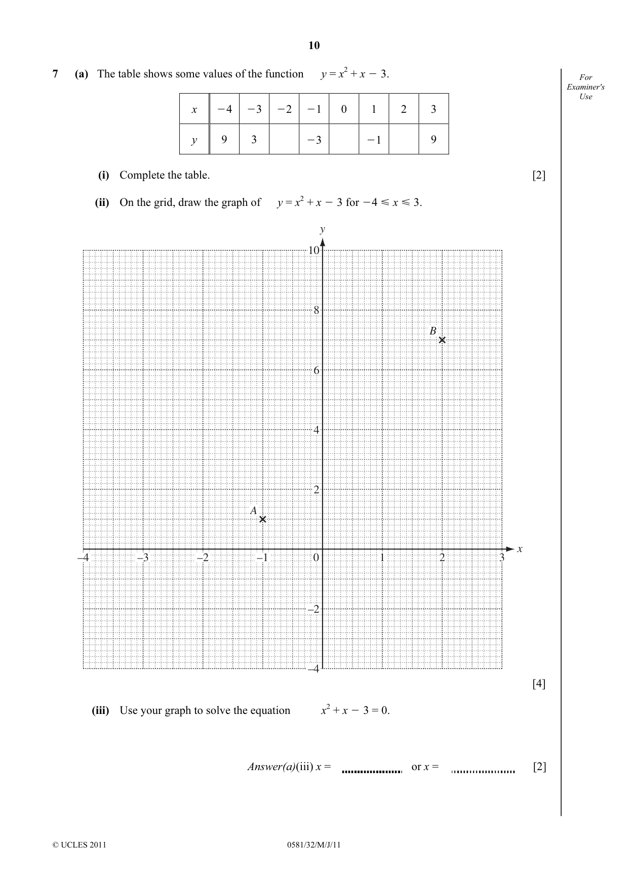Cambridge IGCSE Mathematics (with coursework) 0581 2011 May/June Paper 3 · Variant 2 question paper, page 10 of 16