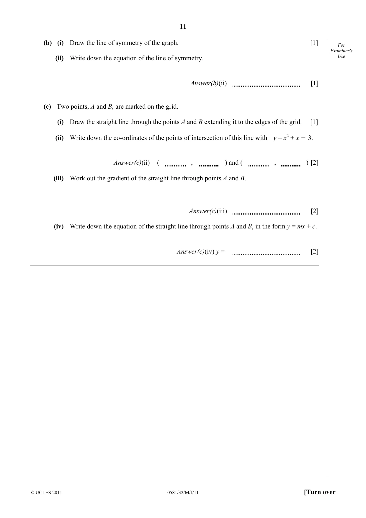 Cambridge IGCSE Mathematics (with coursework) 0581 2011 May/June Paper 3 · Variant 2 question paper, page 11 of 16