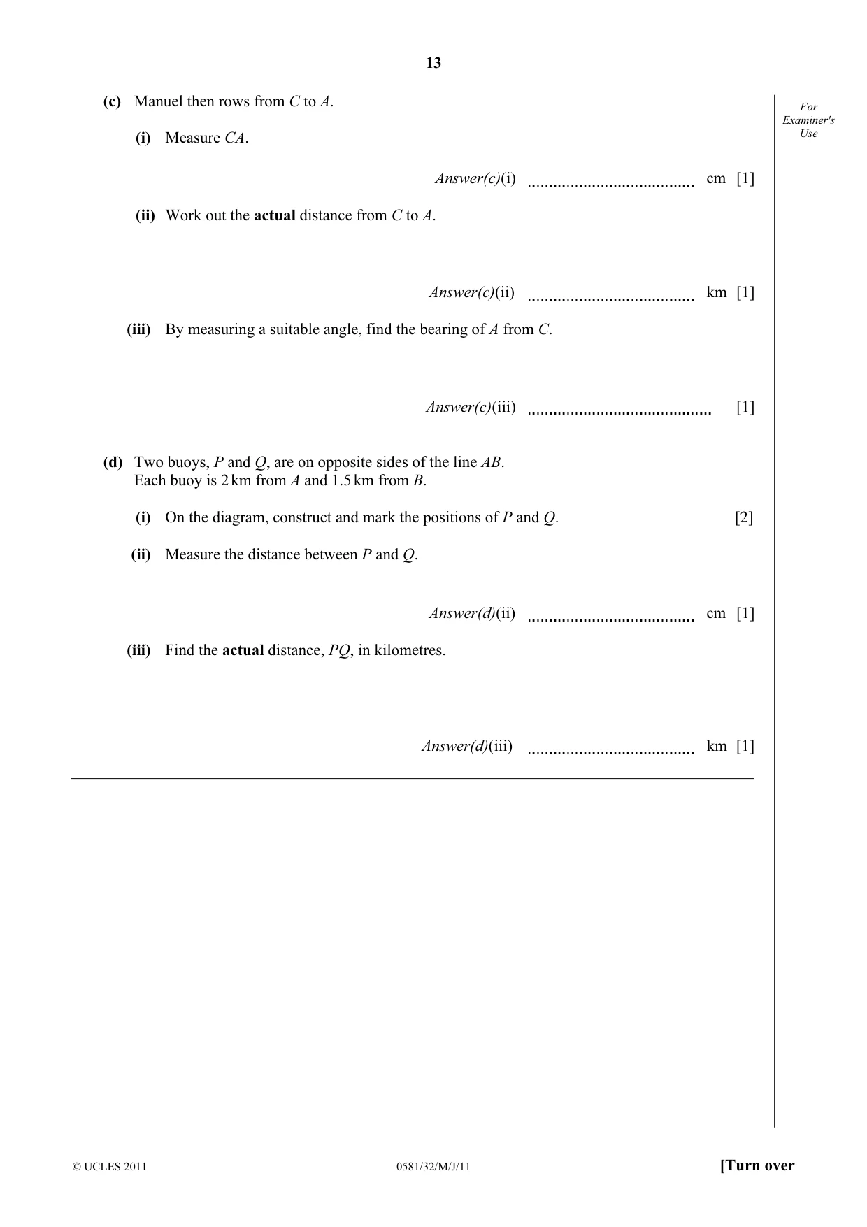 Cambridge IGCSE Mathematics (with coursework) 0581 2011 May/June Paper 3 · Variant 2 question paper, page 13 of 16