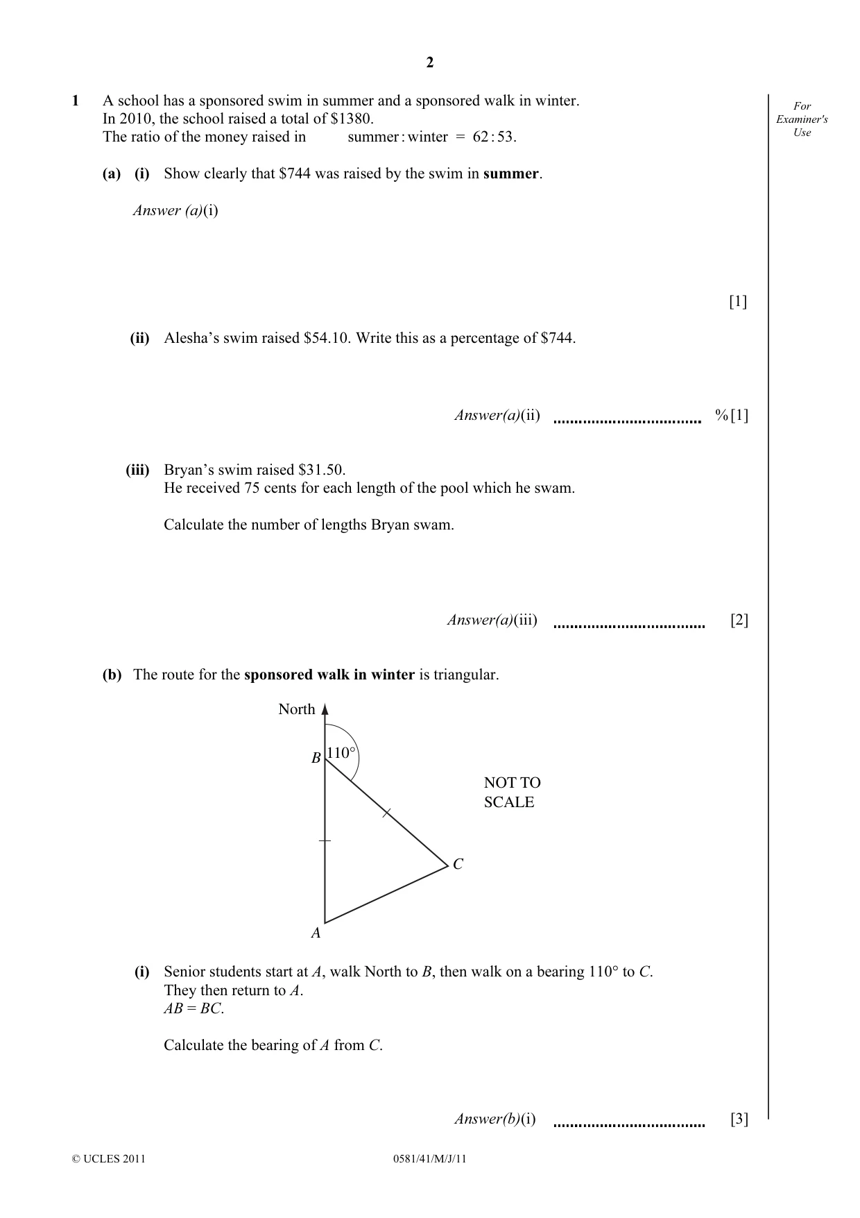 Cambridge IGCSE Mathematics (with coursework) 0581 2011 May/June Paper 4 · Variant 1 question paper, page 2 of 16