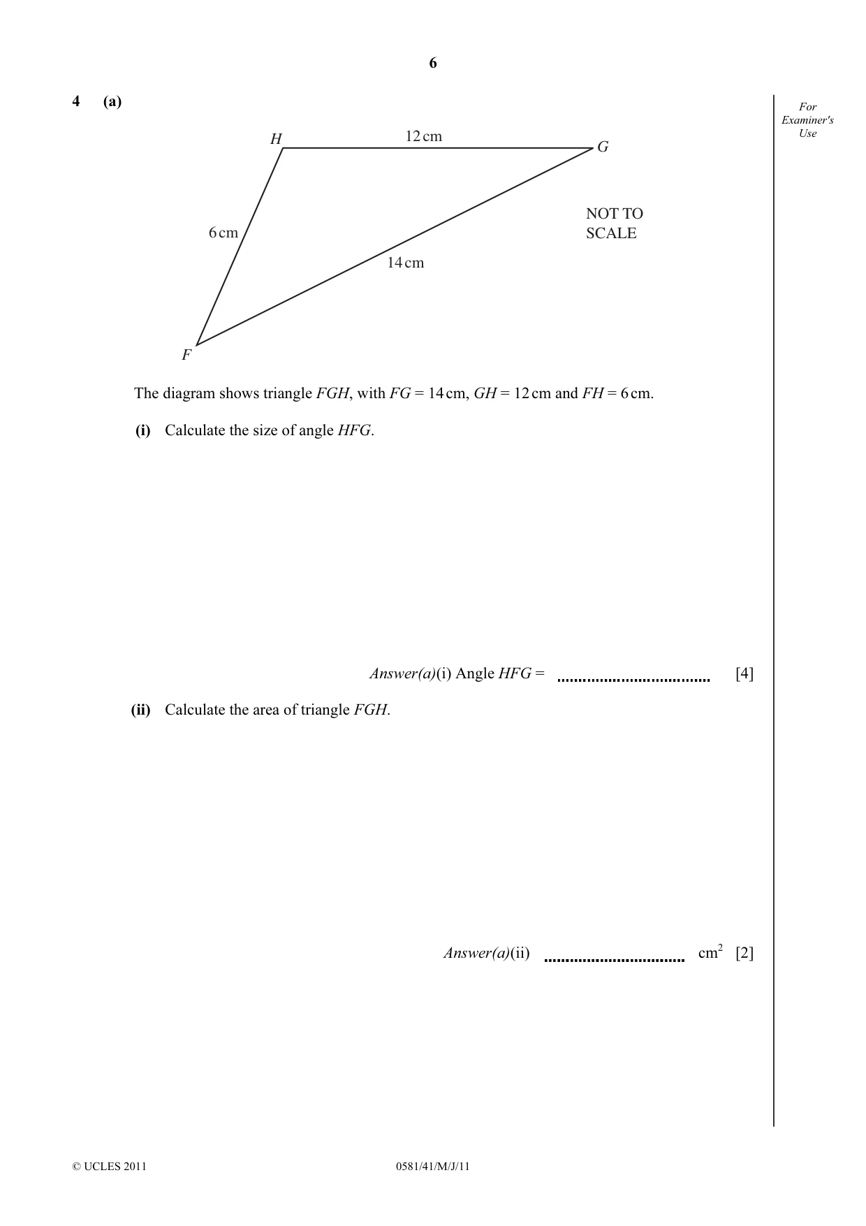 Cambridge IGCSE Mathematics (with coursework) 0581 2011 May/June Paper 4 · Variant 1 question paper, page 6 of 16